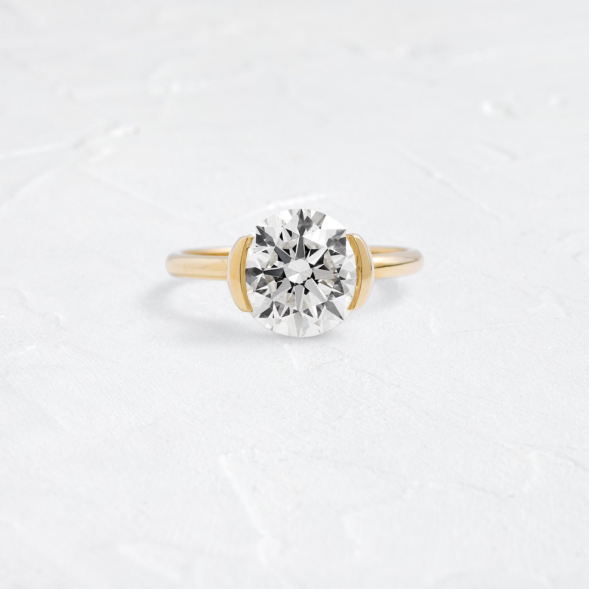 Solitaire Half Bezel-Round Lab Grown Diamond Engagement Ring - Front view