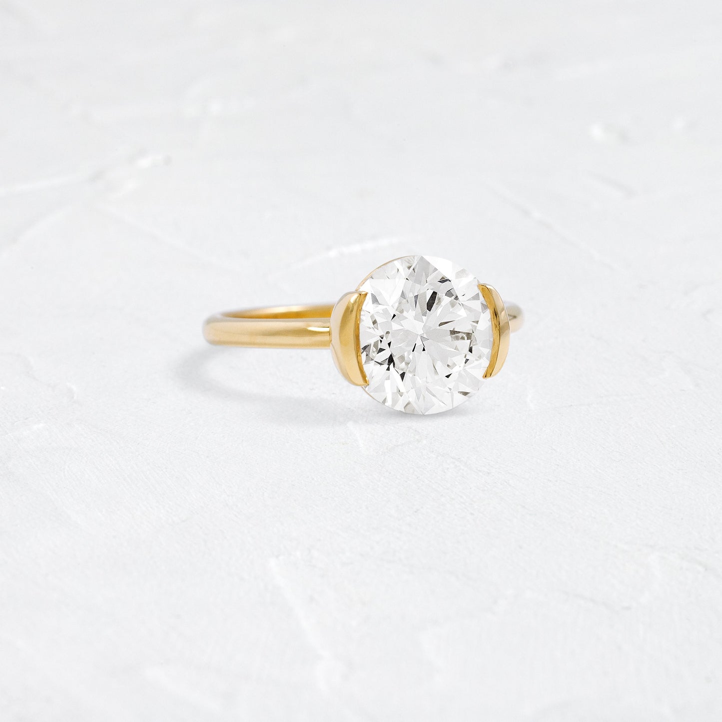 Solitaire Half Bezel-Round Lab Grown Diamond Engagement Ring - Front view