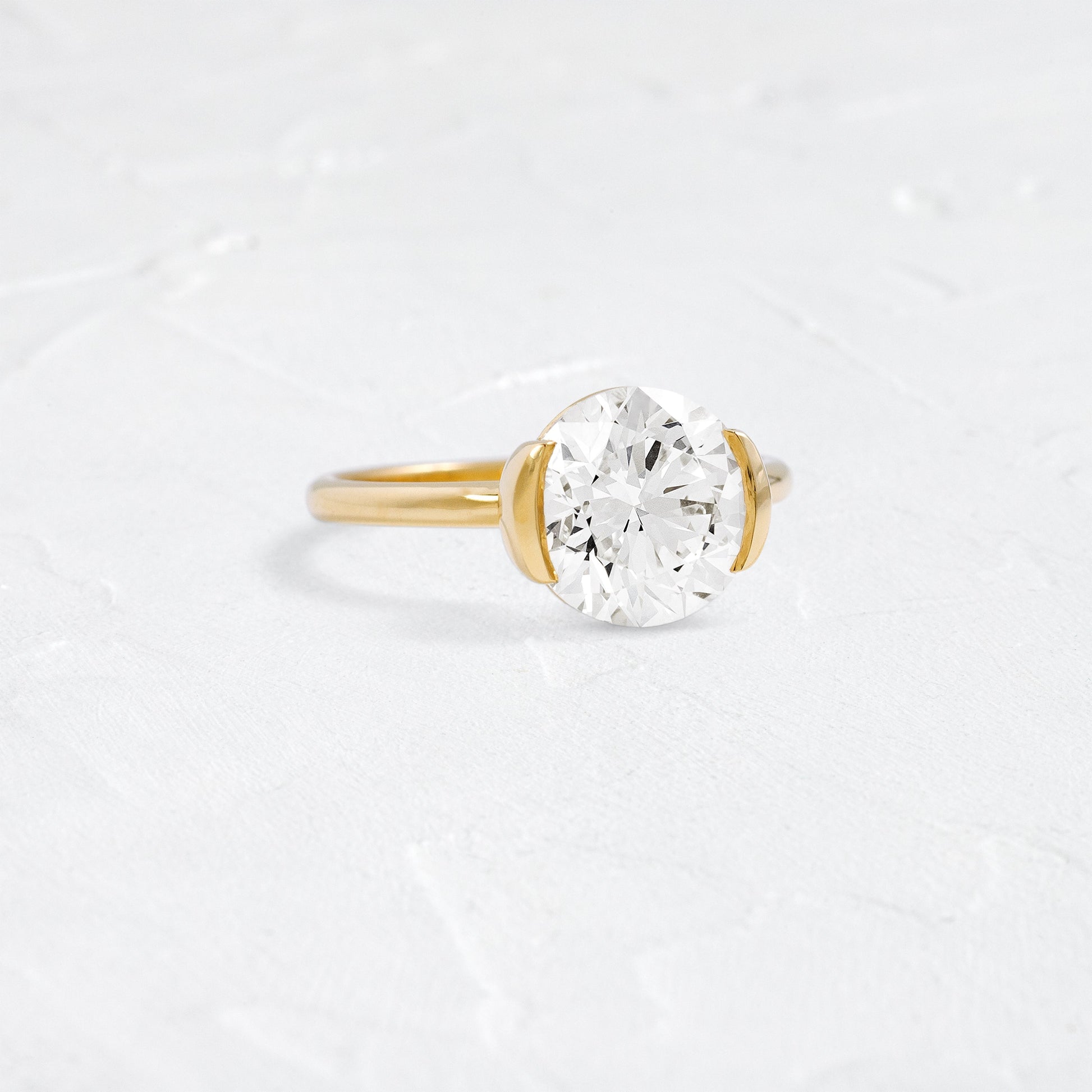 Solitaire Half Bezel-Round Lab Grown Diamond Engagement Ring - Front view