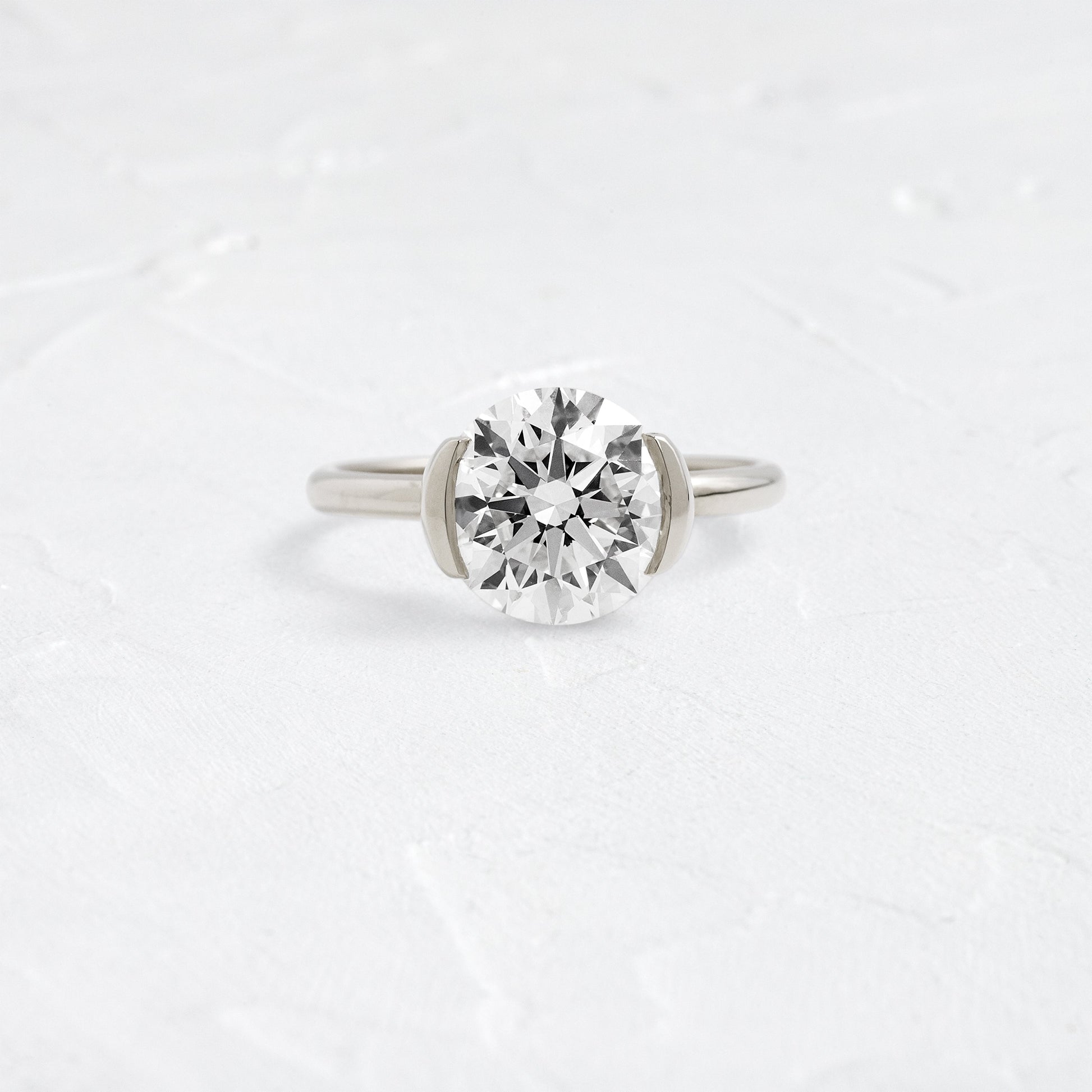 Solitaire Half Bezel-Round Lab Grown Diamond Engagement Ring - Detail view