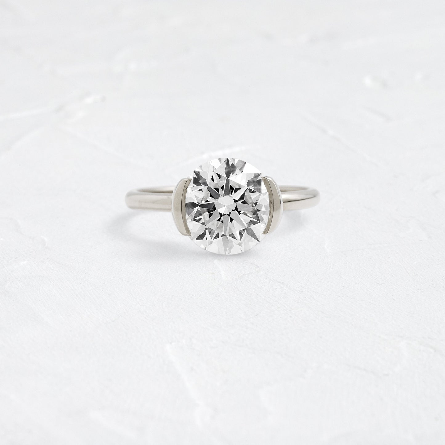 Solitaire Half Bezel-Round Lab Grown Diamond Engagement Ring - Detail view
