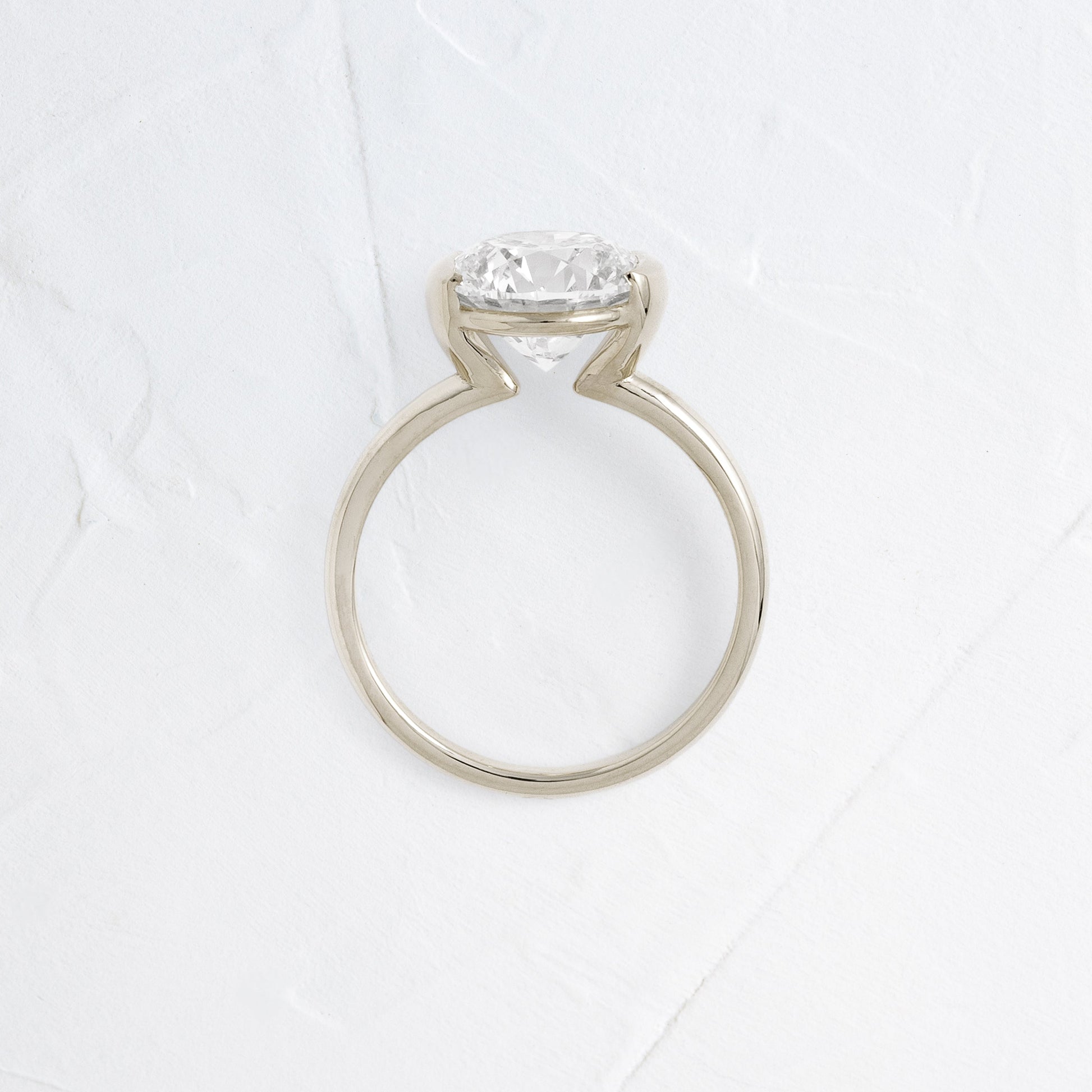 Solitaire Half Bezel-Round Lab Grown Diamond Engagement Ring - Front view