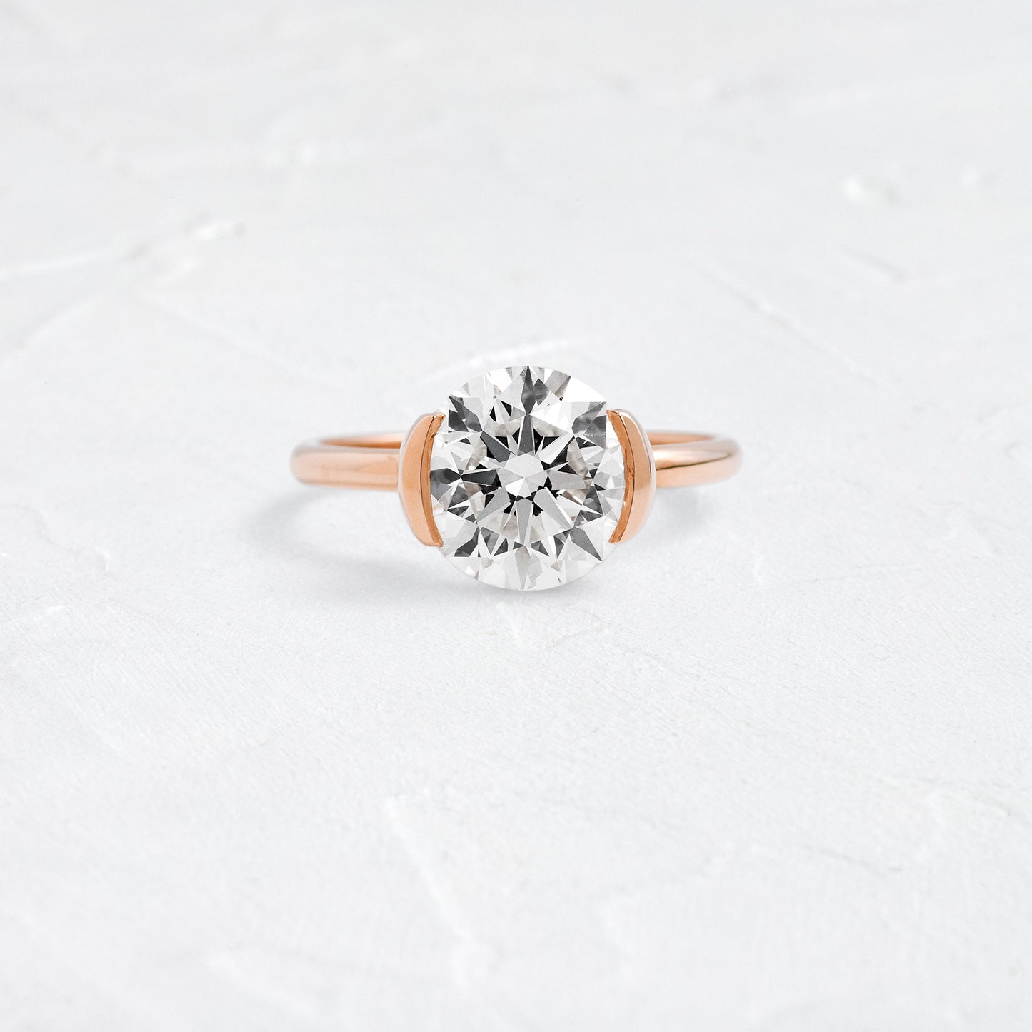 Solitaire Half Bezel-Round Lab Grown Diamond Engagement Ring - Side view