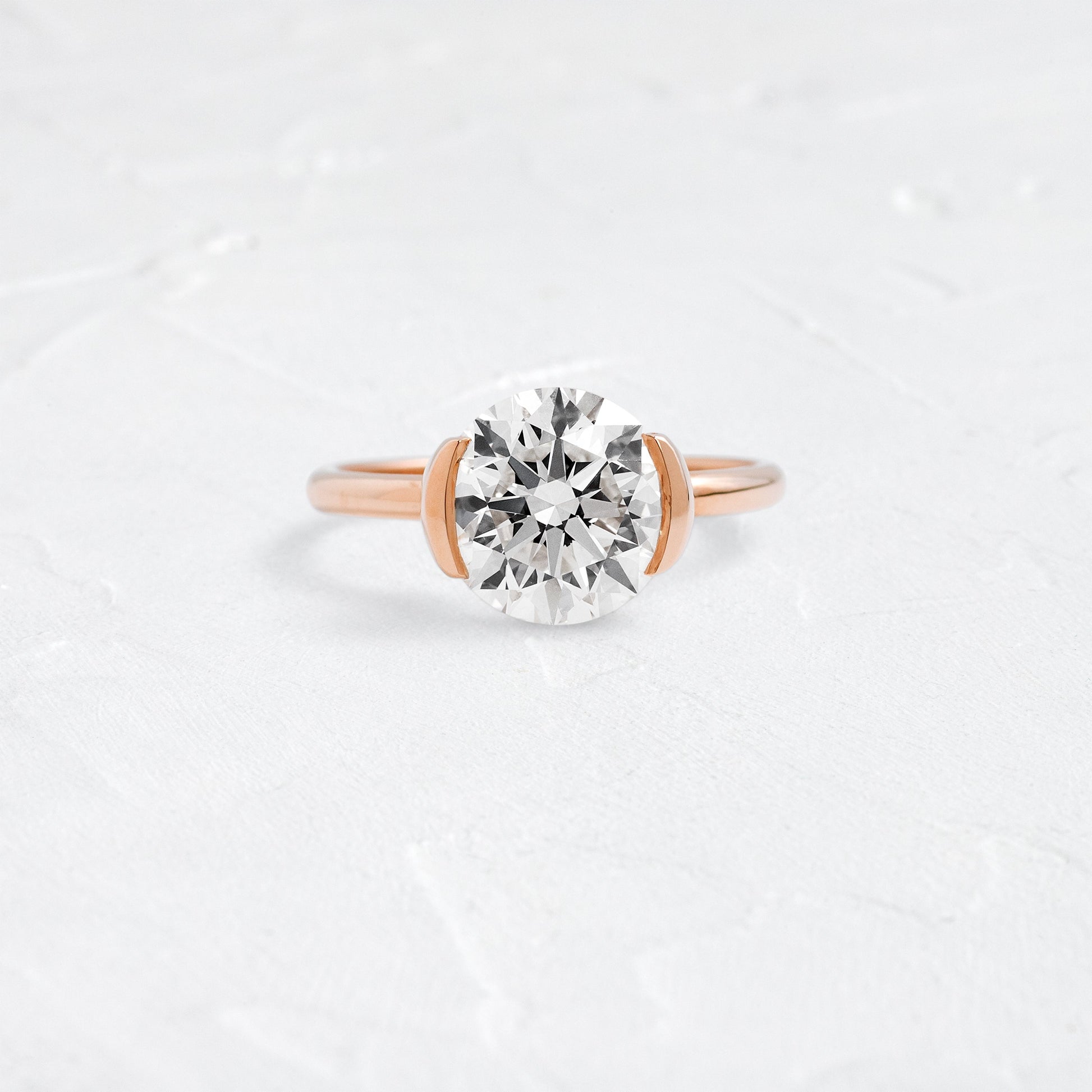 Solitaire Half Bezel-Round Lab Grown Diamond Engagement Ring - Side view