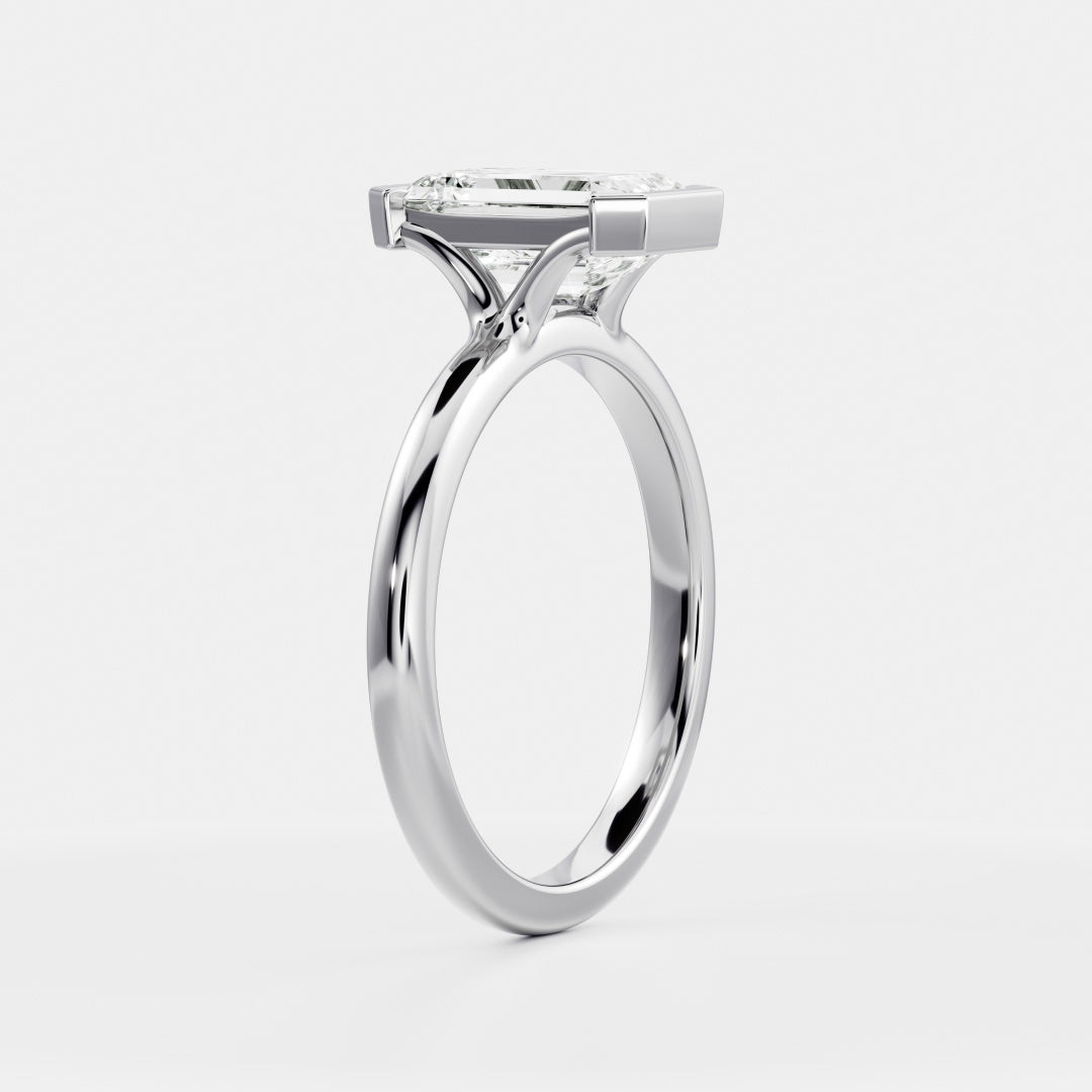 Solitaire Half Bezel Split Shank Style-Emerald Lab Grown Diamond Engagement Ring - Detail view