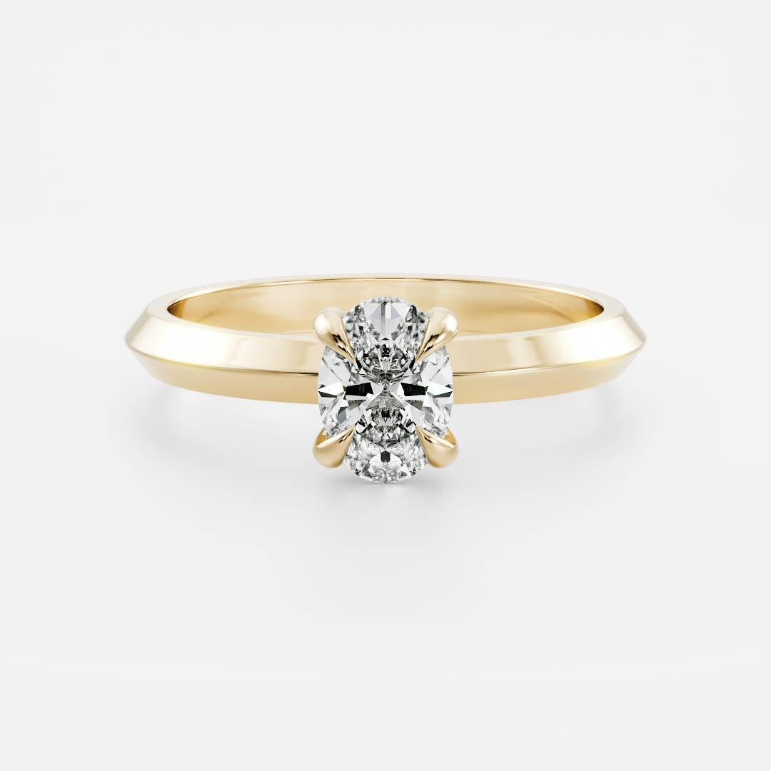 Solitaire Knife Edge- 1.5 CT Oval Moissanite Engagement RingSolitaire Knife Edge- 1.5 CT Oval Moissanite Engagement Ring - Front view