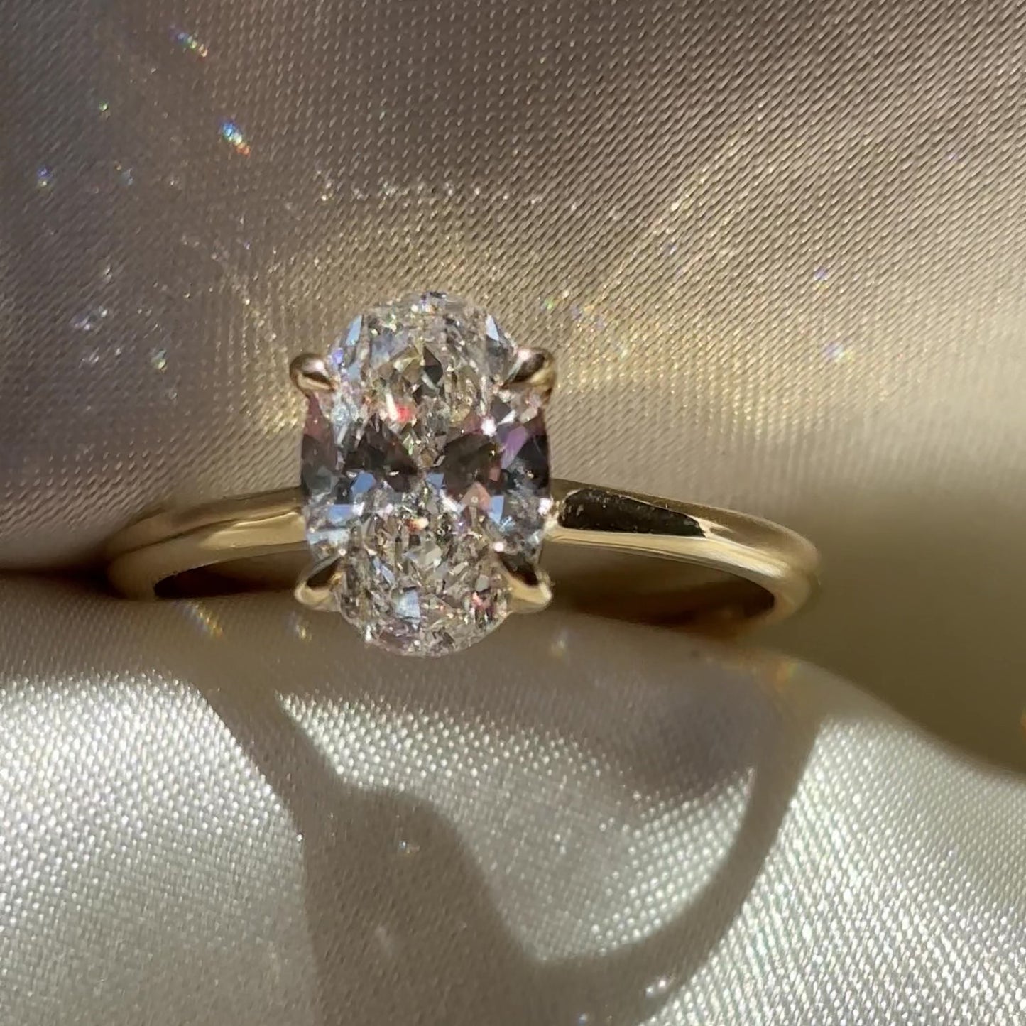 Solitaire Low Profile- 1.5 CT Oval Moissanite Engagement RingSolitaire Low Profile- 1.5 CT Oval Moissanite Engagement Ring - Front view