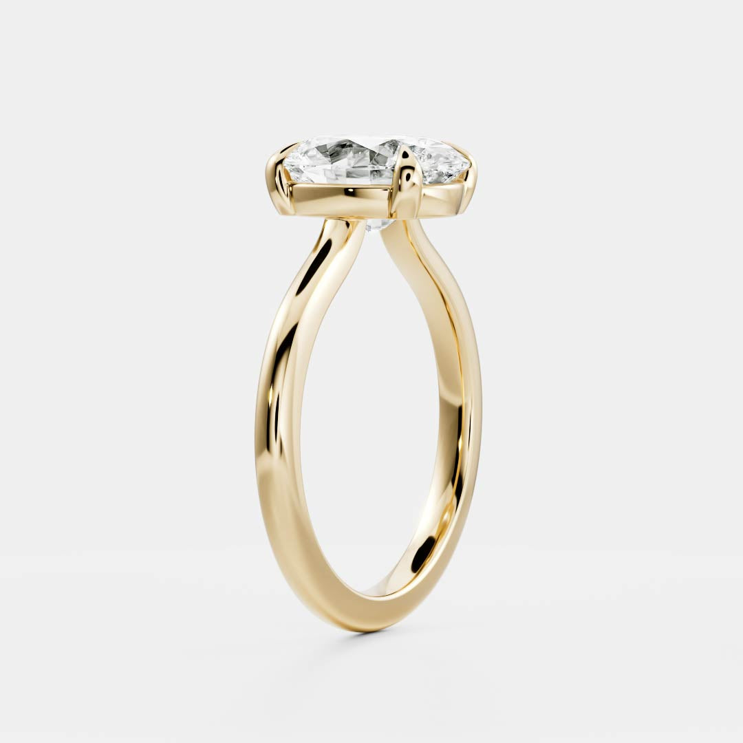 Solitaire Low Profile- 1.5 CT Oval Moissanite Engagement RingSolitaire Low Profile- 1.5 CT Oval Moissanite Engagement Ring - Side view