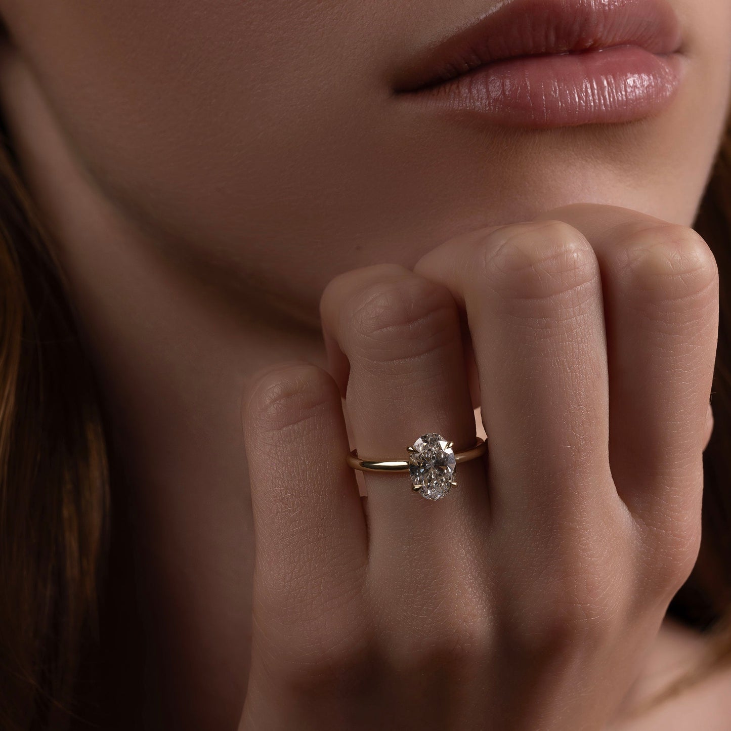 Solitaire Low Profile-Oval Lab Grown Diamond Engagement Ring - Side view