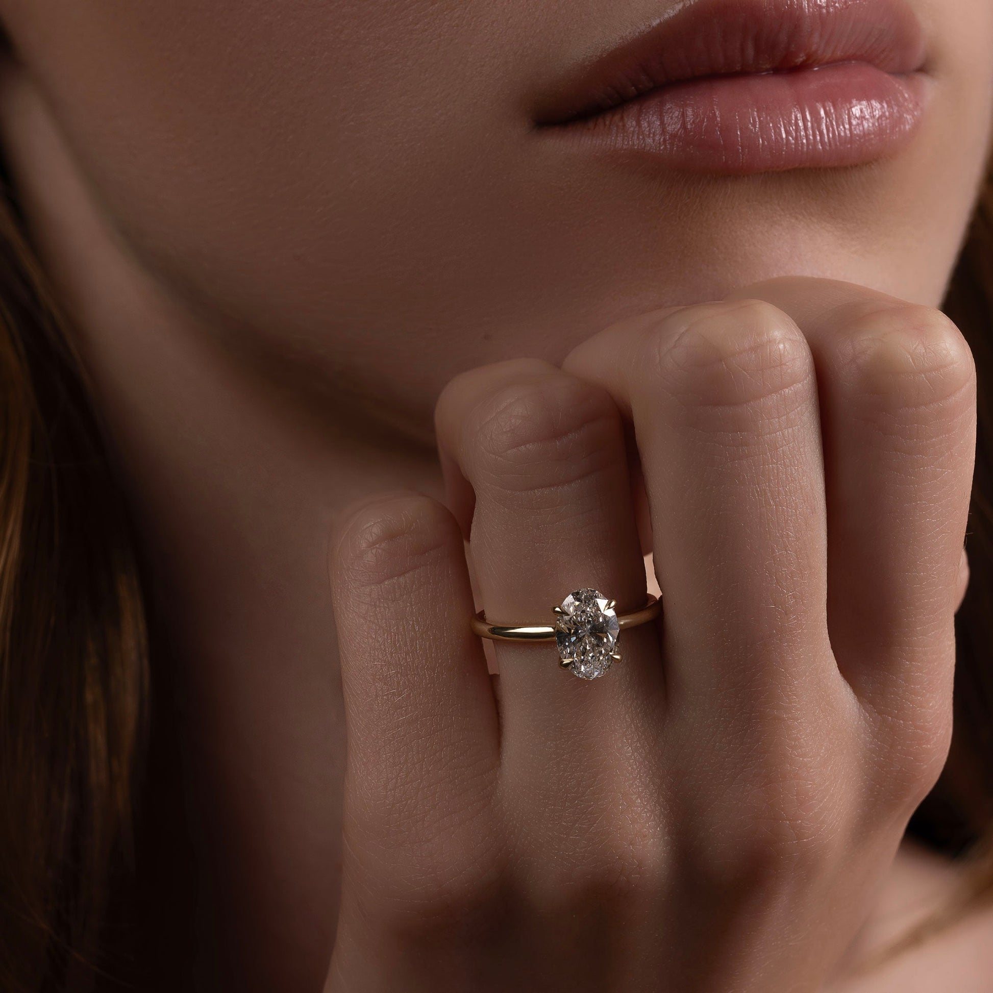 Solitaire Low Profile-Oval Lab Grown Diamond Engagement Ring - Side view