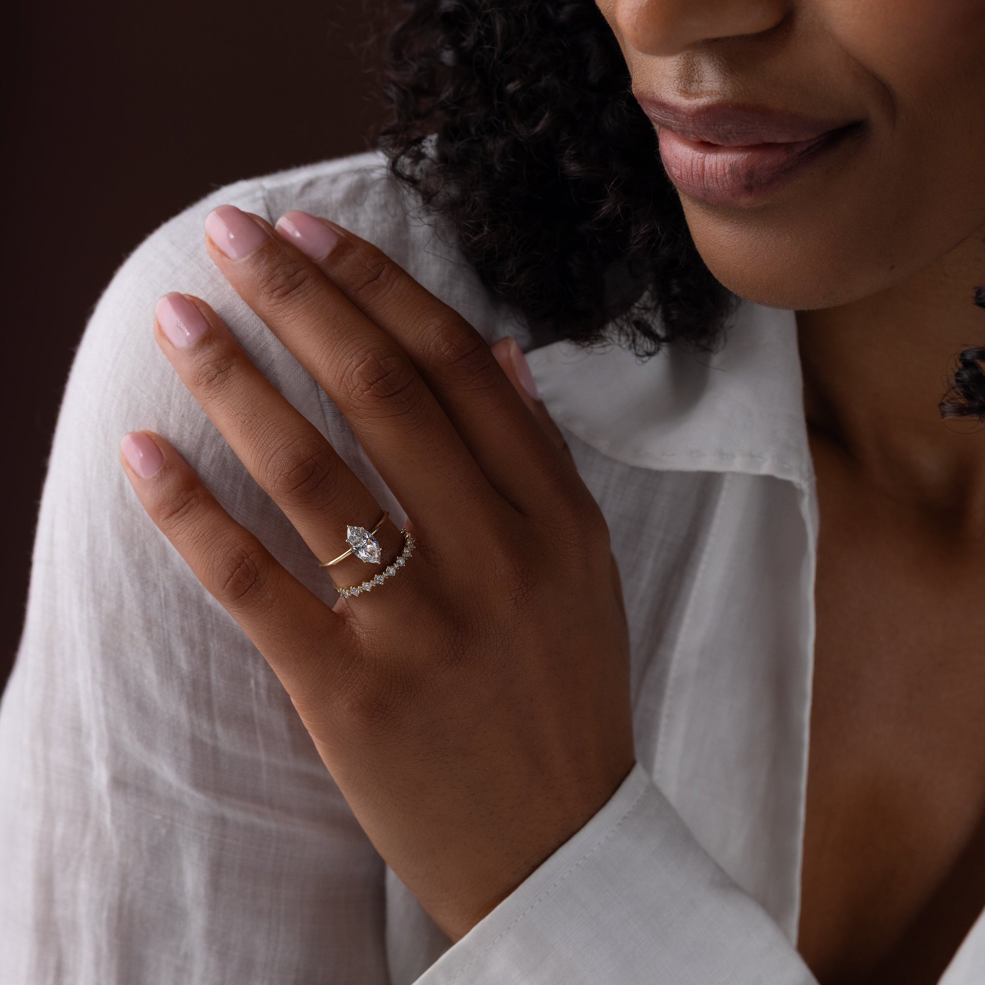 Solitaire-Marquise Lab Grown Diamond Engagement Ring - On model