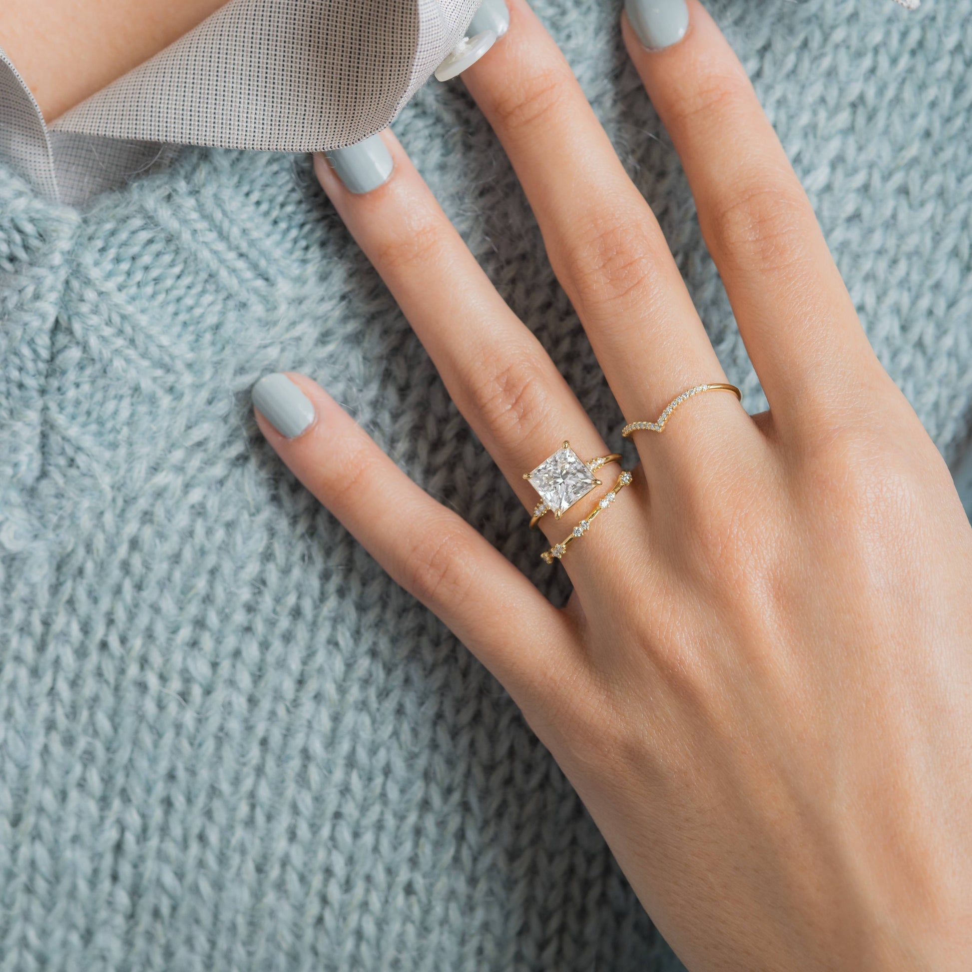 Solitaire & Pave-Princess Lab Grown Diamond Engagement Ring - Lifestyle