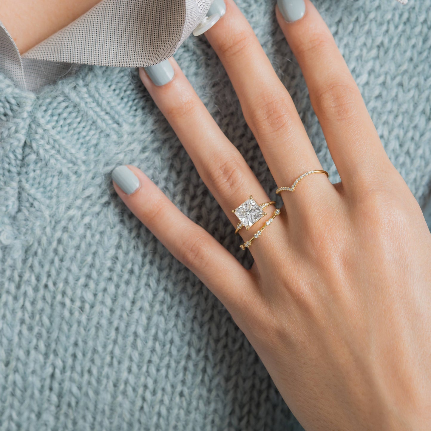 Solitaire & Pave-Princess Lab Grown Diamond Engagement Ring - Lifestyle