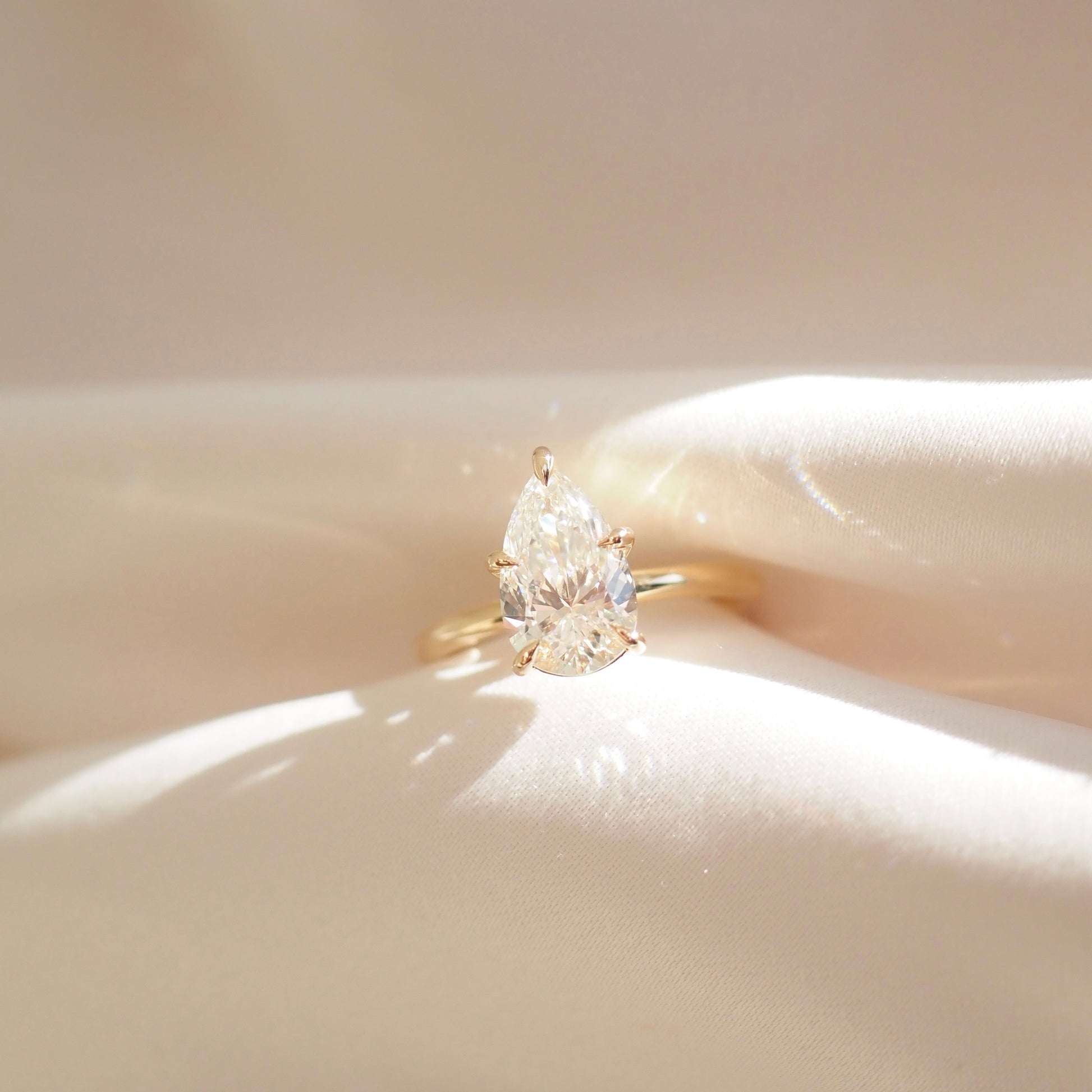 Solitaire-Pear Five Prong Lab Grown Diamond Engagement Ring - Front view