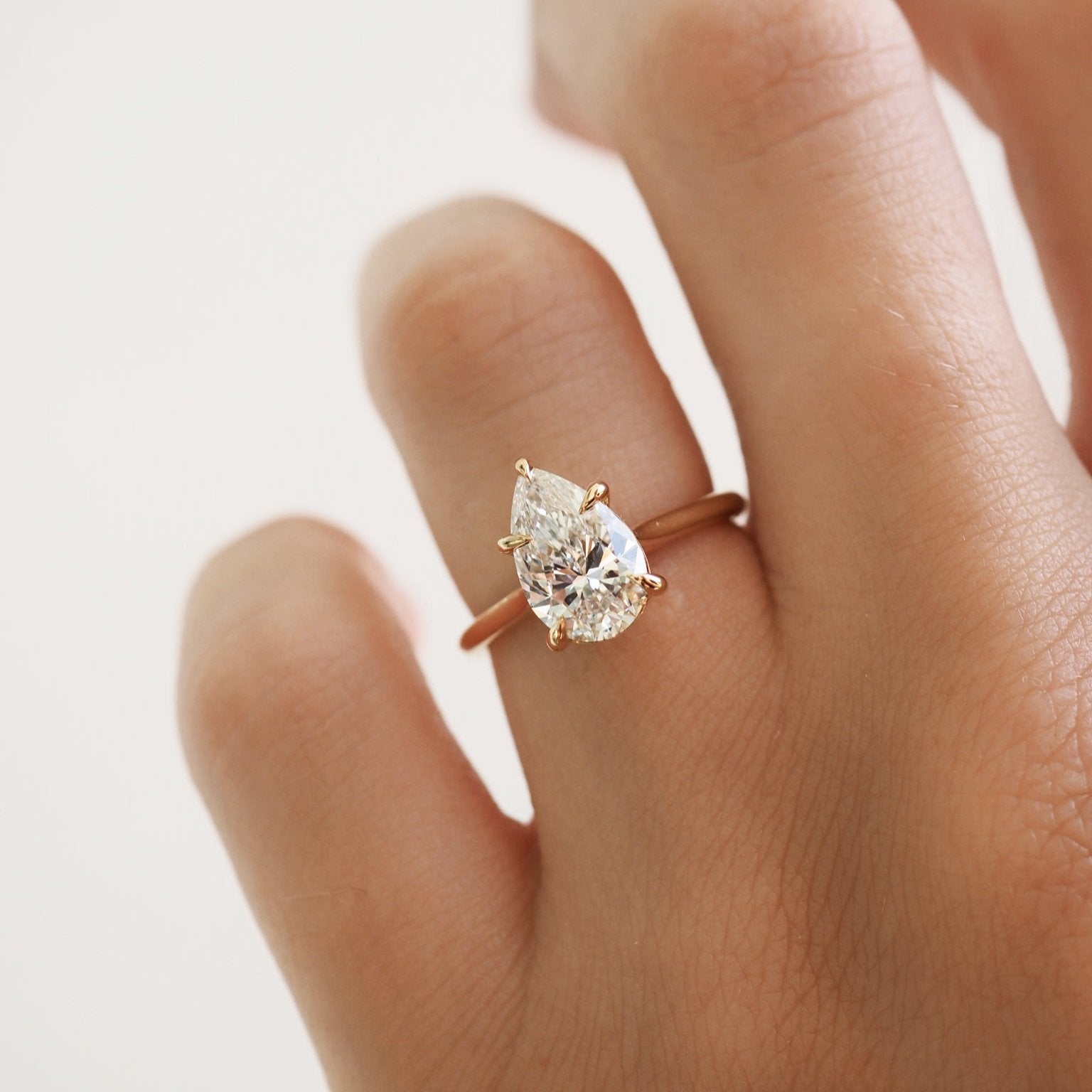 Solitaire-Pear Five Prong Lab Grown Diamond Engagement Ring - Front view