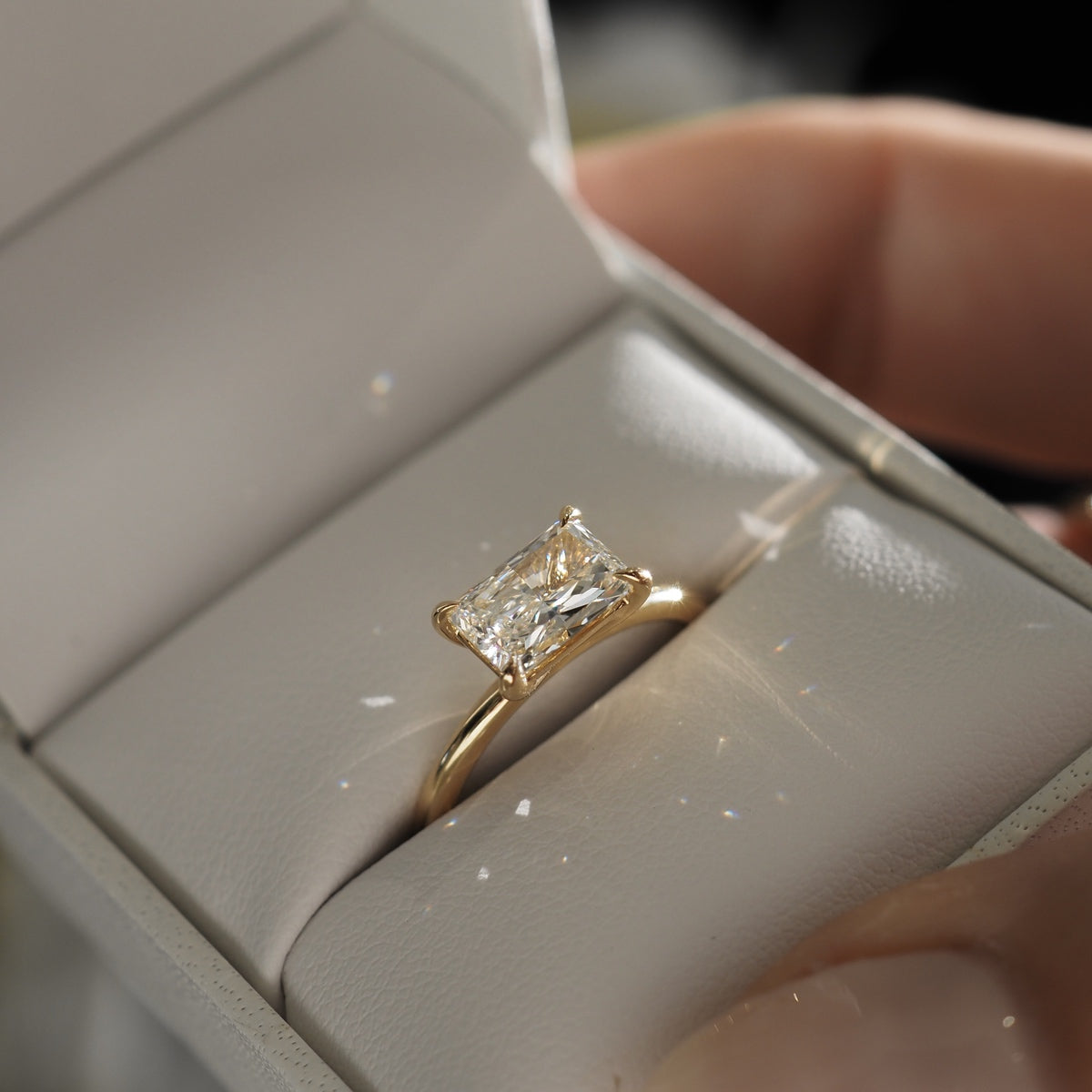 Solitaire-Radiant East West Lab Grown Diamond Engagement Ring - Front view