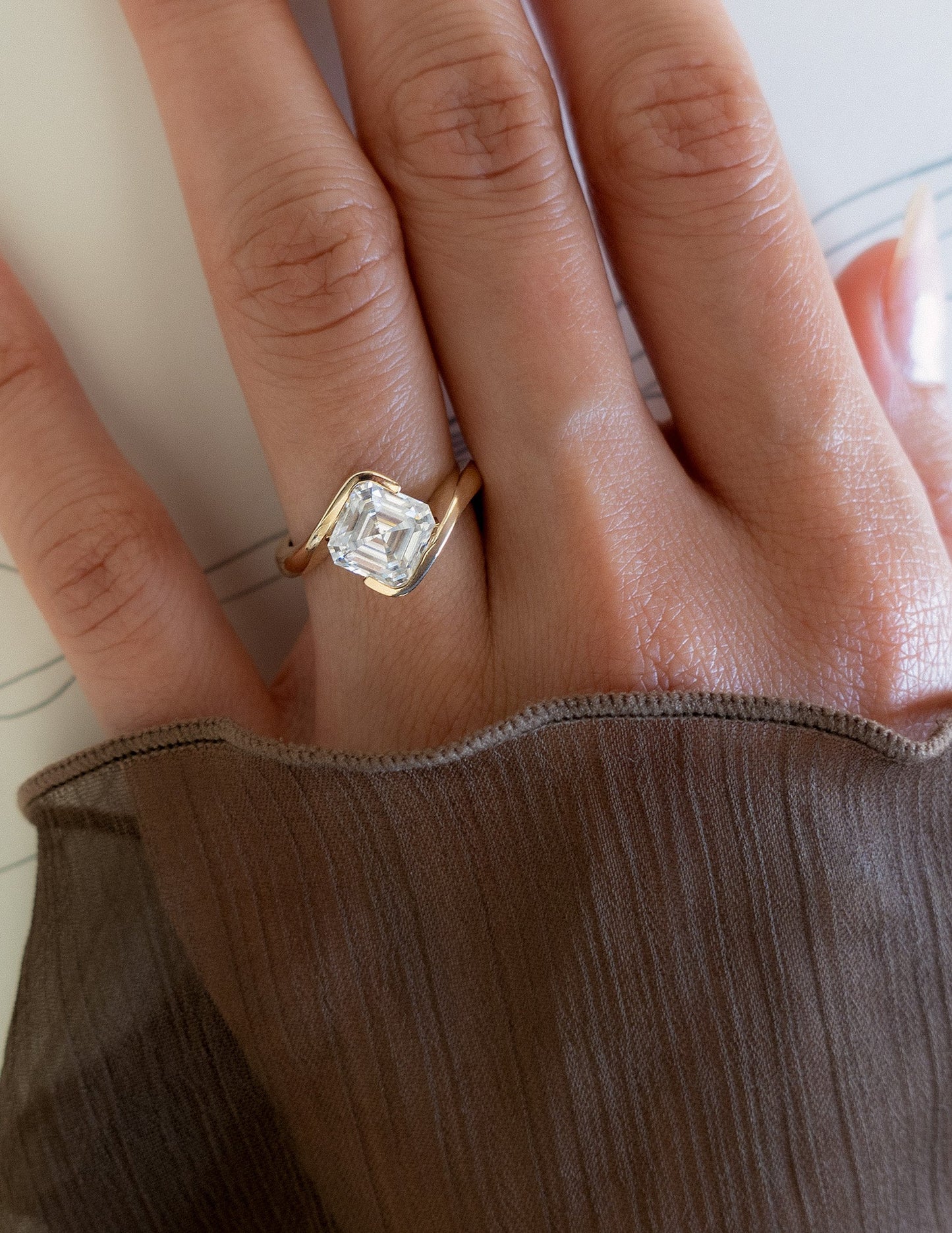Solitaire Rapture-Asscher Lab Grown Diamond Engagement Ring - On model