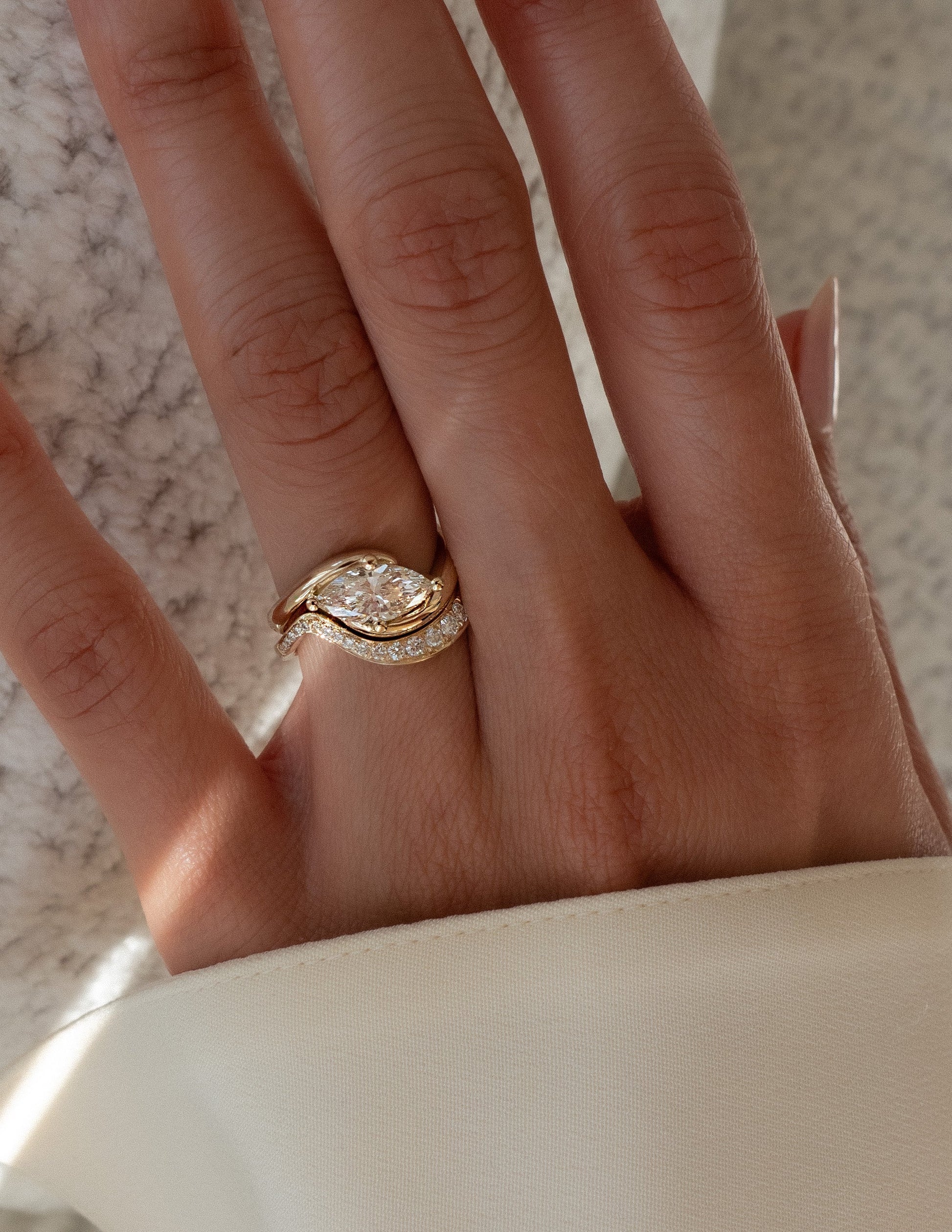 Solitaire Rapture Compass Prong & Pave Band- 1.5 CT Marquise Lab Grown Diamond Bridal SetSolitaire Rapture Compass Prong & Pave Band- 1.5 CT Marquise Lab Grown Diamond Bridal Set - Front view