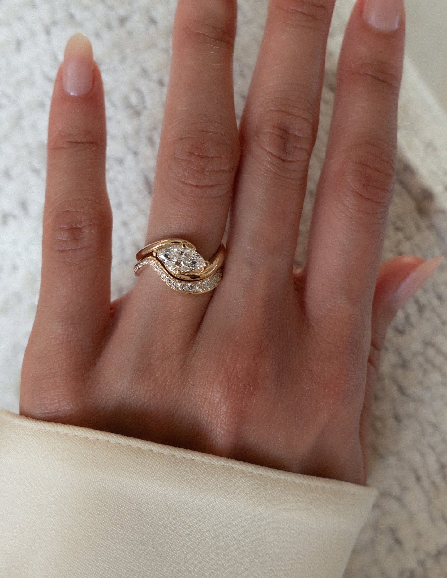 Solitaire Rapture Compass Prong & Pave Band- 1.5 CT Marquise Lab Grown Diamond Bridal SetSolitaire Rapture Compass Prong & Pave Band- 1.5 CT Marquise Lab Grown Diamond Bridal Set - Side view