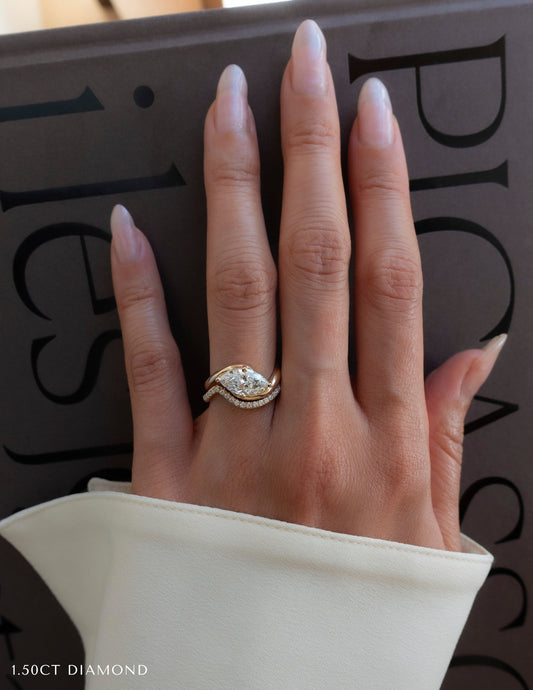 Solitaire Rapture Compass Prong & Pave Band- 1.5 CT Marquise Lab Grown Diamond Bridal SetSolitaire Rapture Compass Prong & Pave Band- 1.5 CT Marquise Lab Grown Diamond Bridal Set - Front view