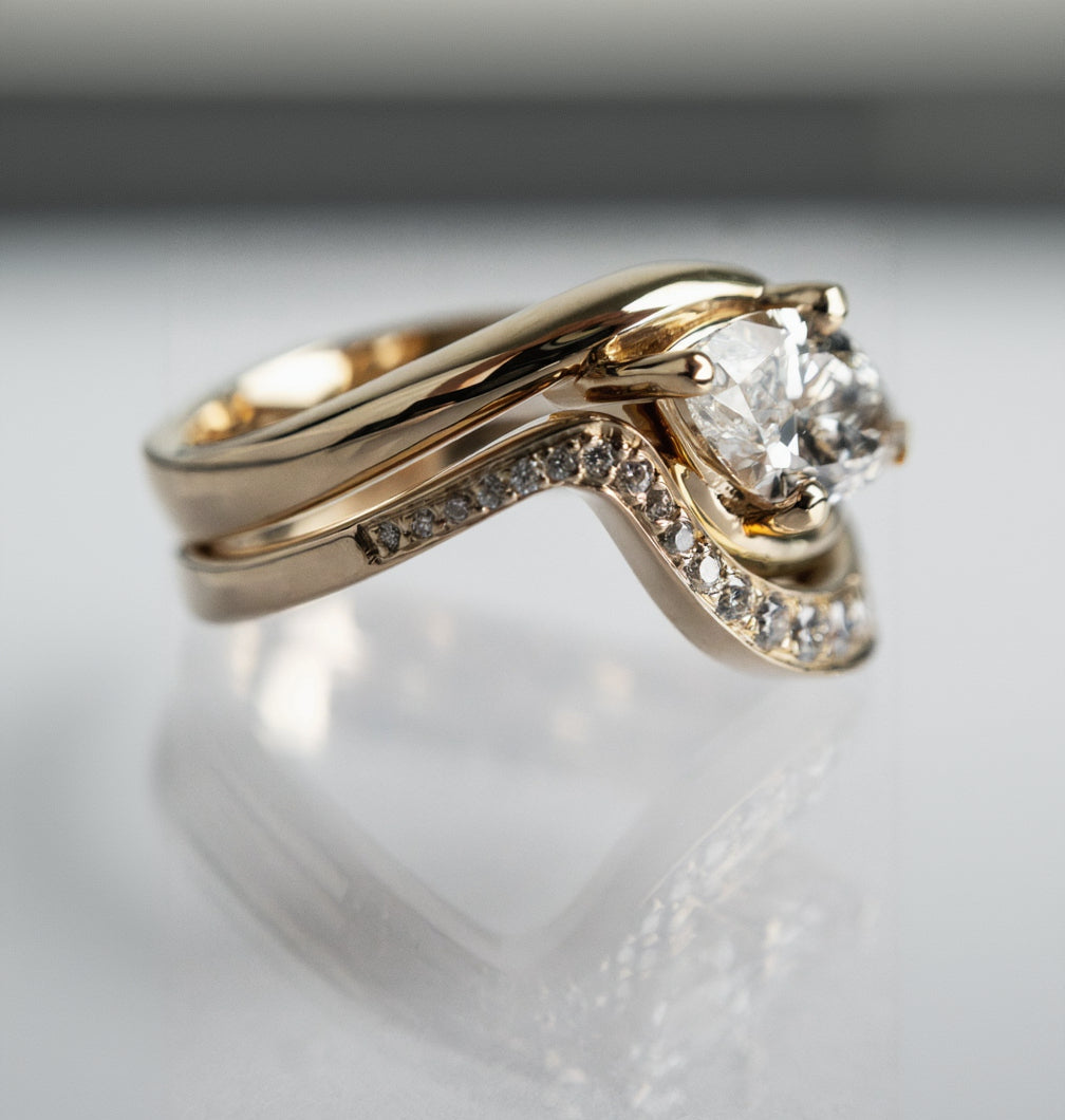 Solitaire Rapture Compass Prong & Pave Band- 1.5 CT Marquise Lab Grown Diamond Bridal SetSolitaire Rapture Compass Prong & Pave Band- 1.5 CT Marquise Lab Grown Diamond Bridal Set - Side view