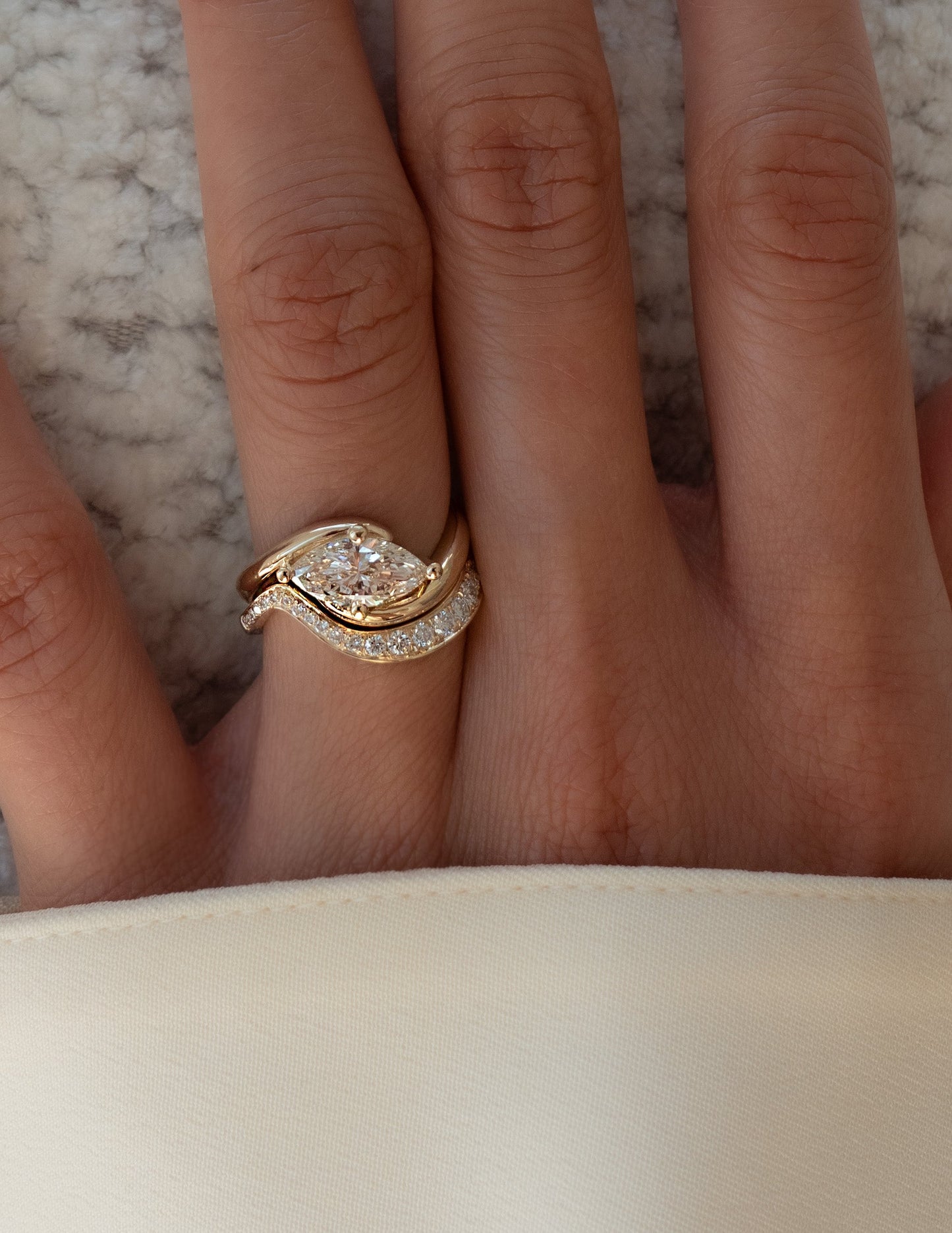Solitaire Rapture Compass Prong & Pave Band- 1.5 CT Marquise Lab Grown Diamond Bridal SetSolitaire Rapture Compass Prong & Pave Band- 1.5 CT Marquise Lab Grown Diamond Bridal Set - Detail view