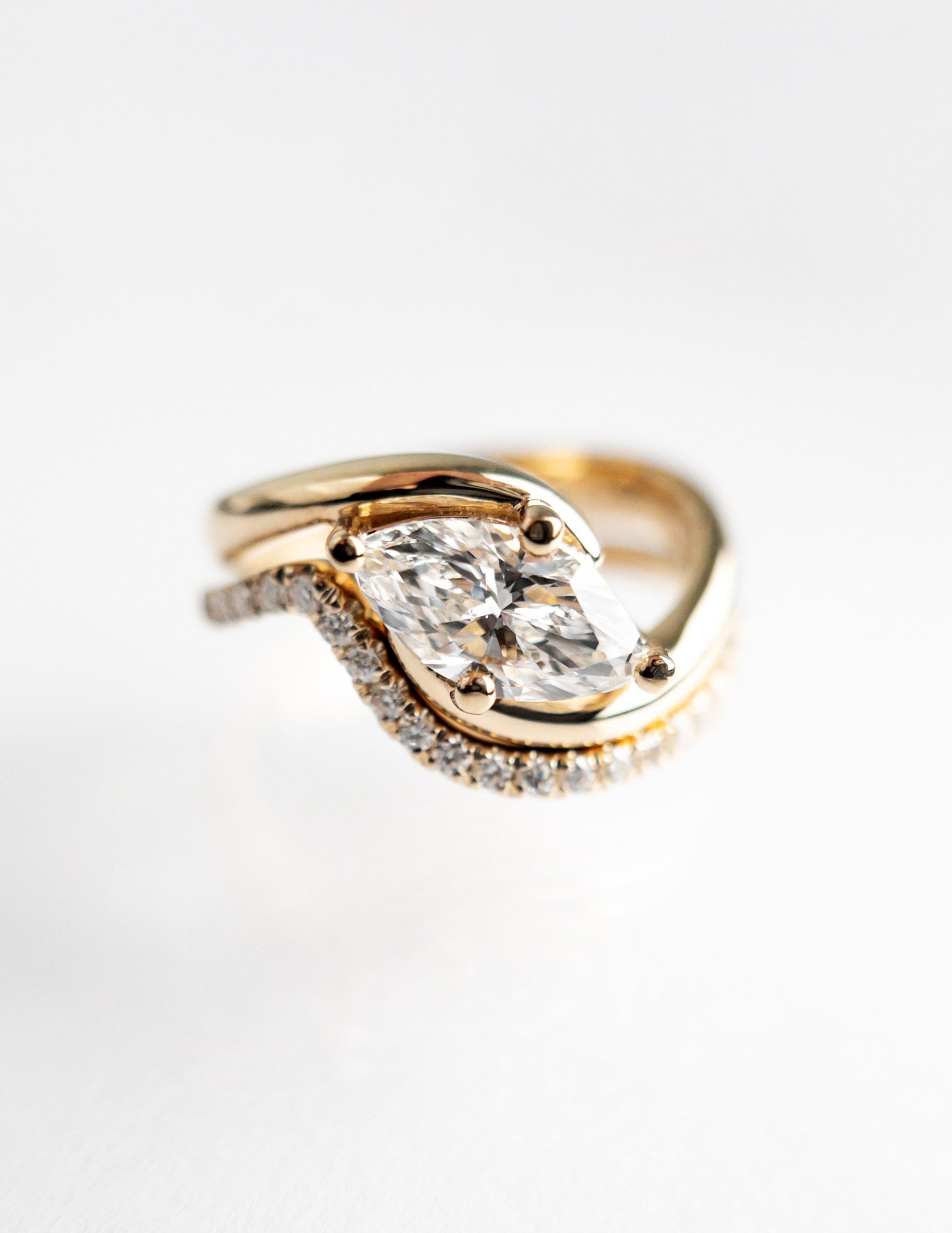 Solitaire Rapture Compass Prong & Pave Band- 1.5 CT Marquise Lab Grown Diamond Bridal SetSolitaire Rapture Compass Prong & Pave Band- 1.5 CT Marquise Lab Grown Diamond Bridal Set - Front view