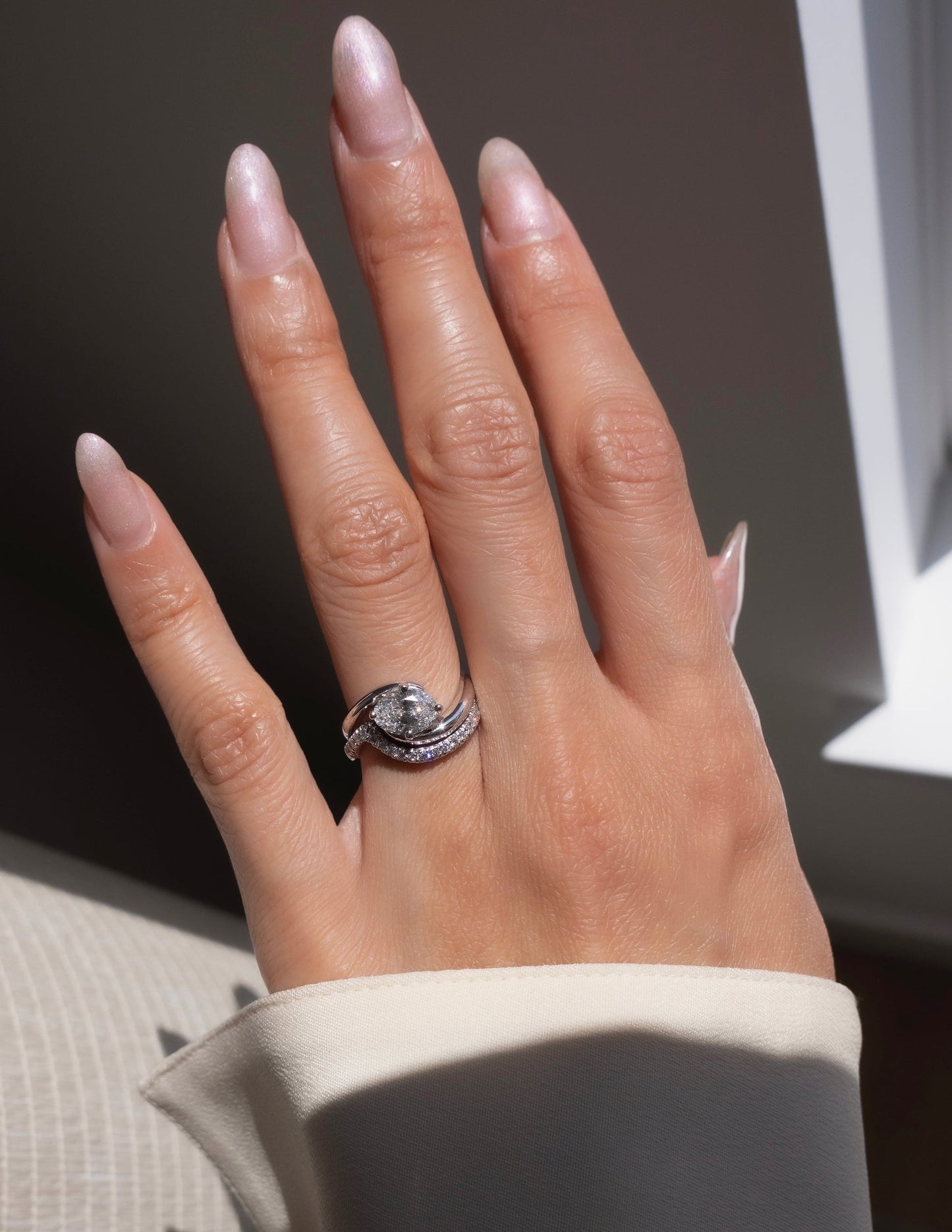 Solitaire Rapture Compass Prong & Pave Band- 1 CT Oval Lab Grown Diamond Bridal SetSolitaire Rapture Compass Prong & Pave Band- 1 CT Oval Lab Grown Diamond Bridal Set - Back view