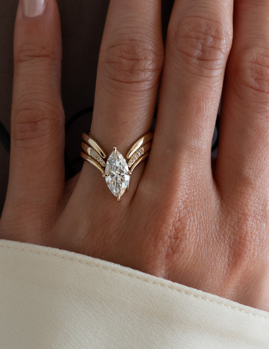 Solitaire Rapture Compass Prong Pave Band with Plain & Pave Band- 2 CT Marquise Lab Grown Diamond Bridal SetSolitaire Rapture Compass Prong Pave Band with Plain & Pave Band- 2 CT Marquise Lab Grown Diamond Bridal Set - Front view