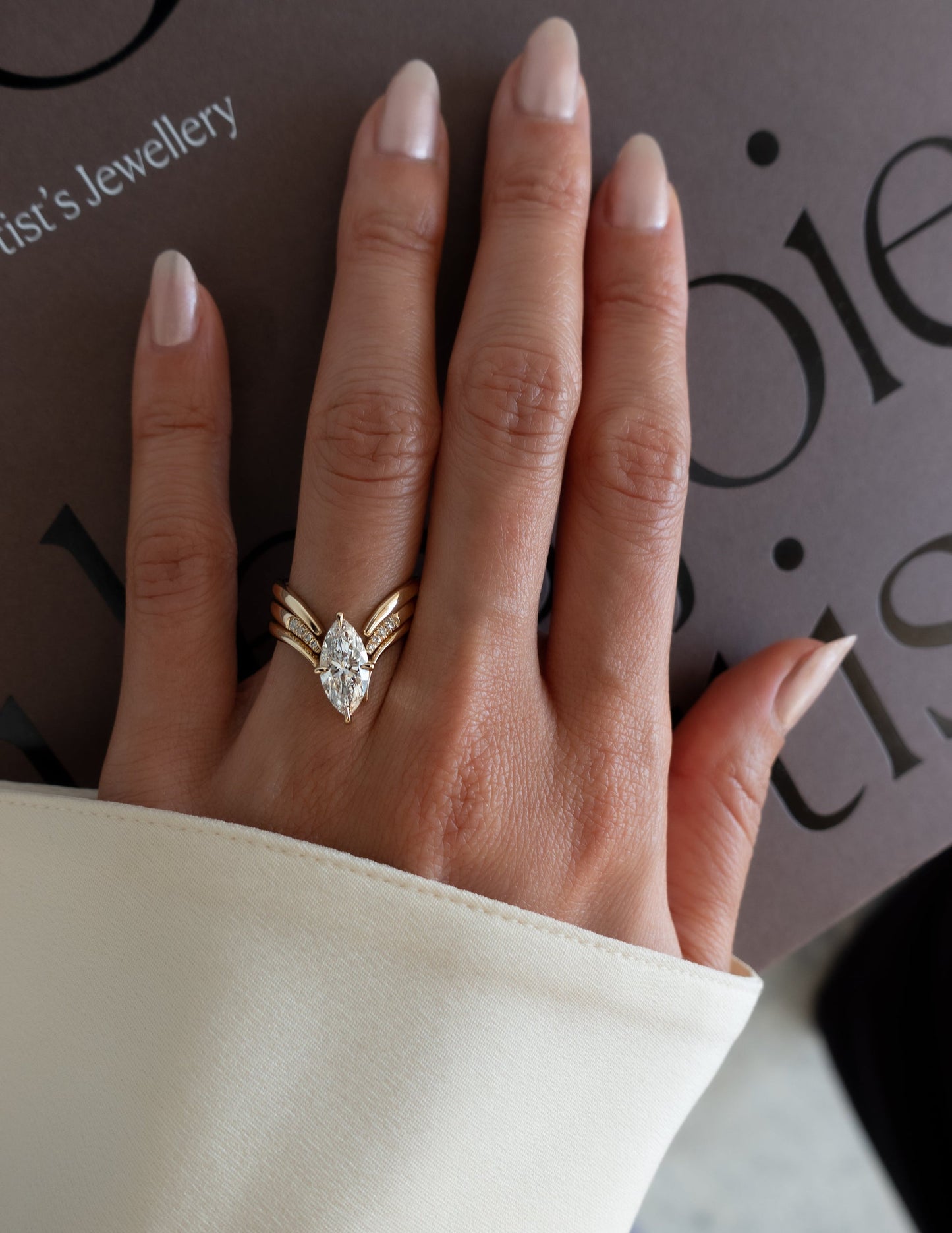 Solitaire Rapture Compass Prong Pave Band with Plain & Pave Band- 2 CT Marquise Lab Grown Diamond Bridal SetSolitaire Rapture Compass Prong Pave Band with Plain & Pave Band- 2 CT Marquise Lab Grown Diamond Bridal Set - Front view