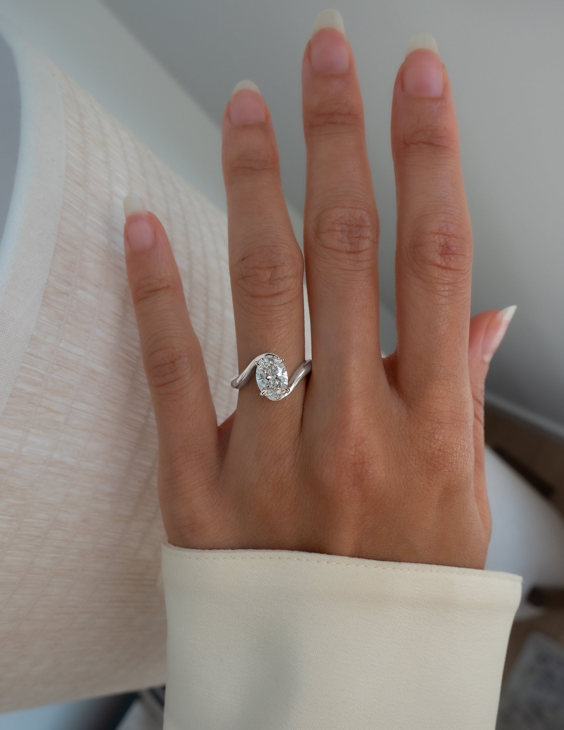 Solitaire Rapture-Oval Lab Grown Diamond Engagement Ring - On model