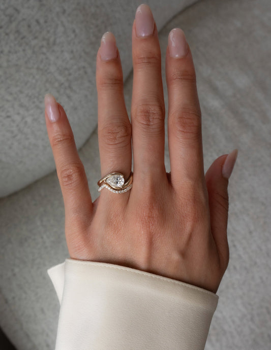 Solitaire Rapture & Pave Band- 1 CT Pear Lab Grown Diamond Bridal SetSolitaire Rapture & Pave Band- 1 CT Pear Lab Grown Diamond Bridal Set - Front view