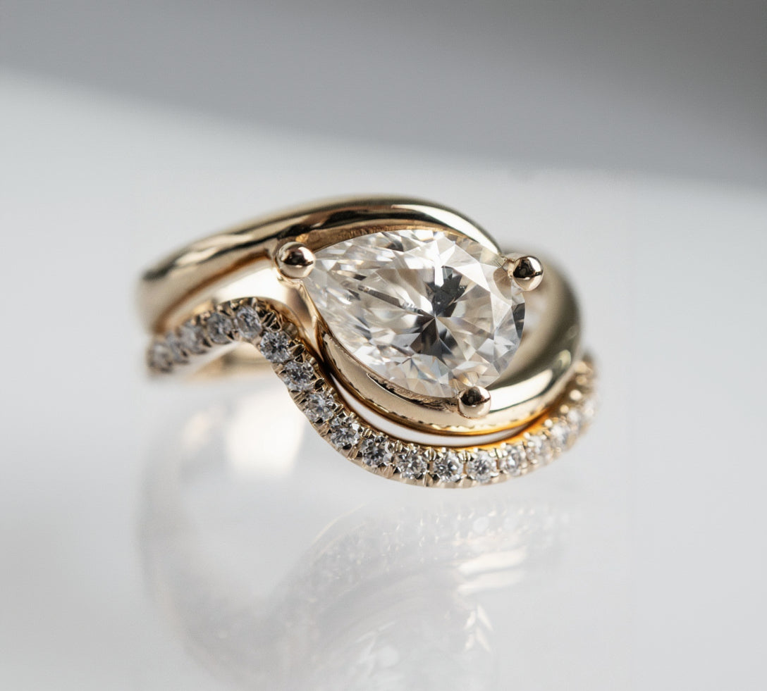 Solitaire Rapture & Pave Band- 1 CT Pear Lab Grown Diamond Bridal SetSolitaire Rapture & Pave Band- 1 CT Pear Lab Grown Diamond Bridal Set - Back view
