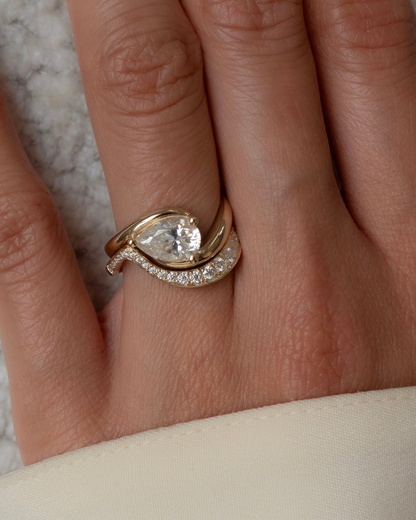 Solitaire Rapture & Pave Band- 1 CT Pear Lab Grown Diamond Bridal SetSolitaire Rapture & Pave Band- 1 CT Pear Lab Grown Diamond Bridal Set - Detail view