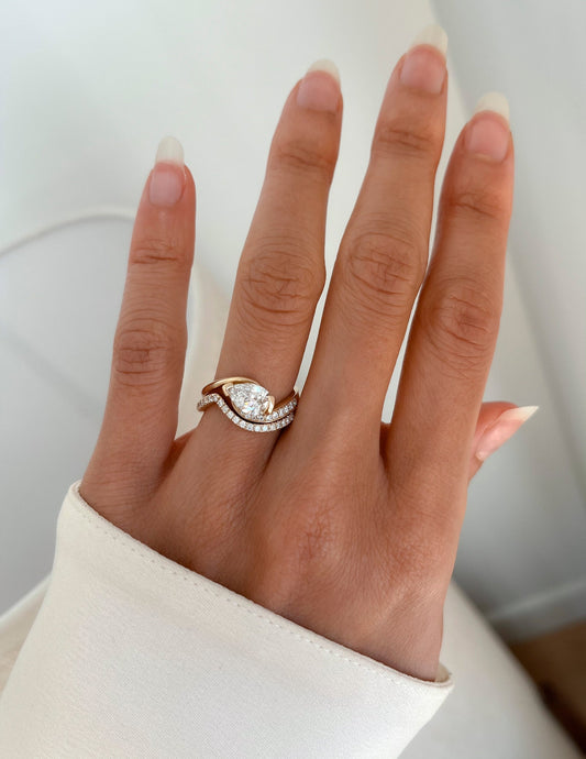 Solitaire Rapture & Pave Band- 1 CT Pear Lab Grown Diamond Bridal SetSolitaire Rapture & Pave Band- 1 CT Pear Lab Grown Diamond Bridal Set - Front view