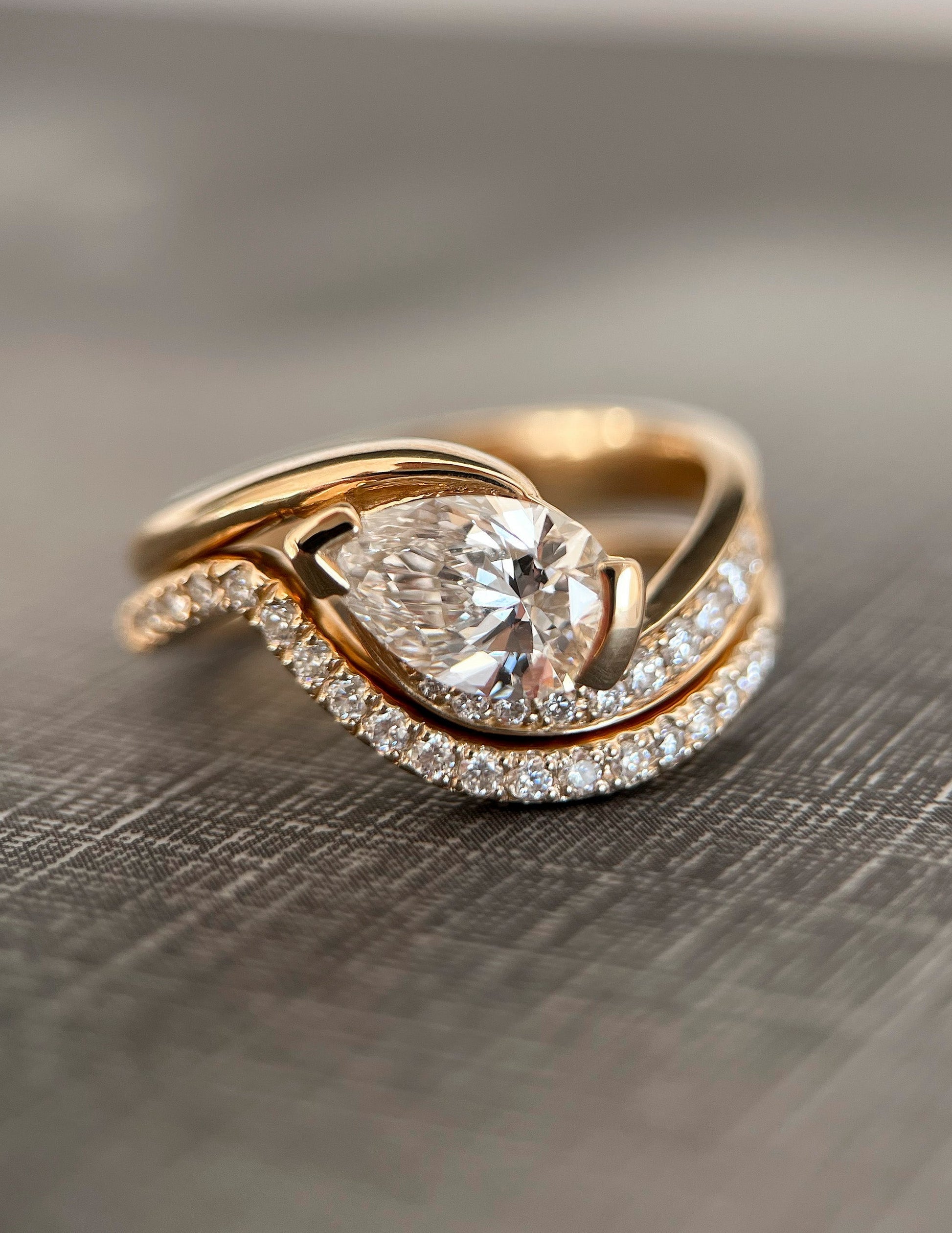 Solitaire Rapture & Pave Band- 1 CT Pear Lab Grown Diamond Bridal SetSolitaire Rapture & Pave Band- 1 CT Pear Lab Grown Diamond Bridal Set - Front view