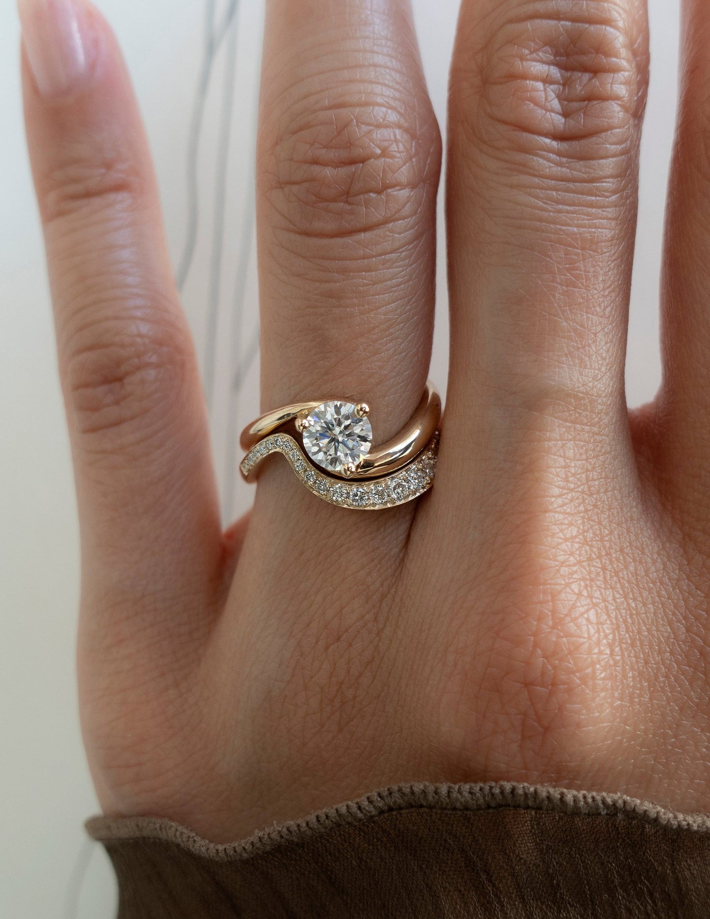 Solitaire Rapture & Pave Band- 1 CT Round Lab Grown Diamond Bridal SetSolitaire Rapture & Pave Band- 1 CT Round Lab Grown Diamond Bridal Set - Front view