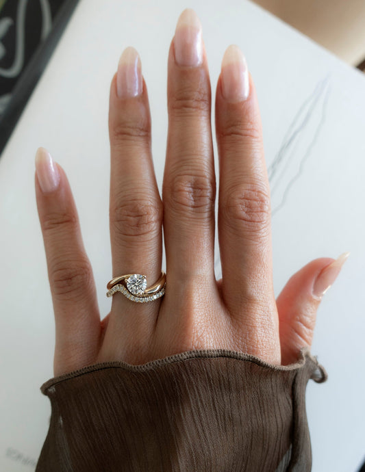 Solitaire Rapture & Pave Band- 1 CT Round Lab Grown Diamond Bridal SetSolitaire Rapture & Pave Band- 1 CT Round Lab Grown Diamond Bridal Set - Front view