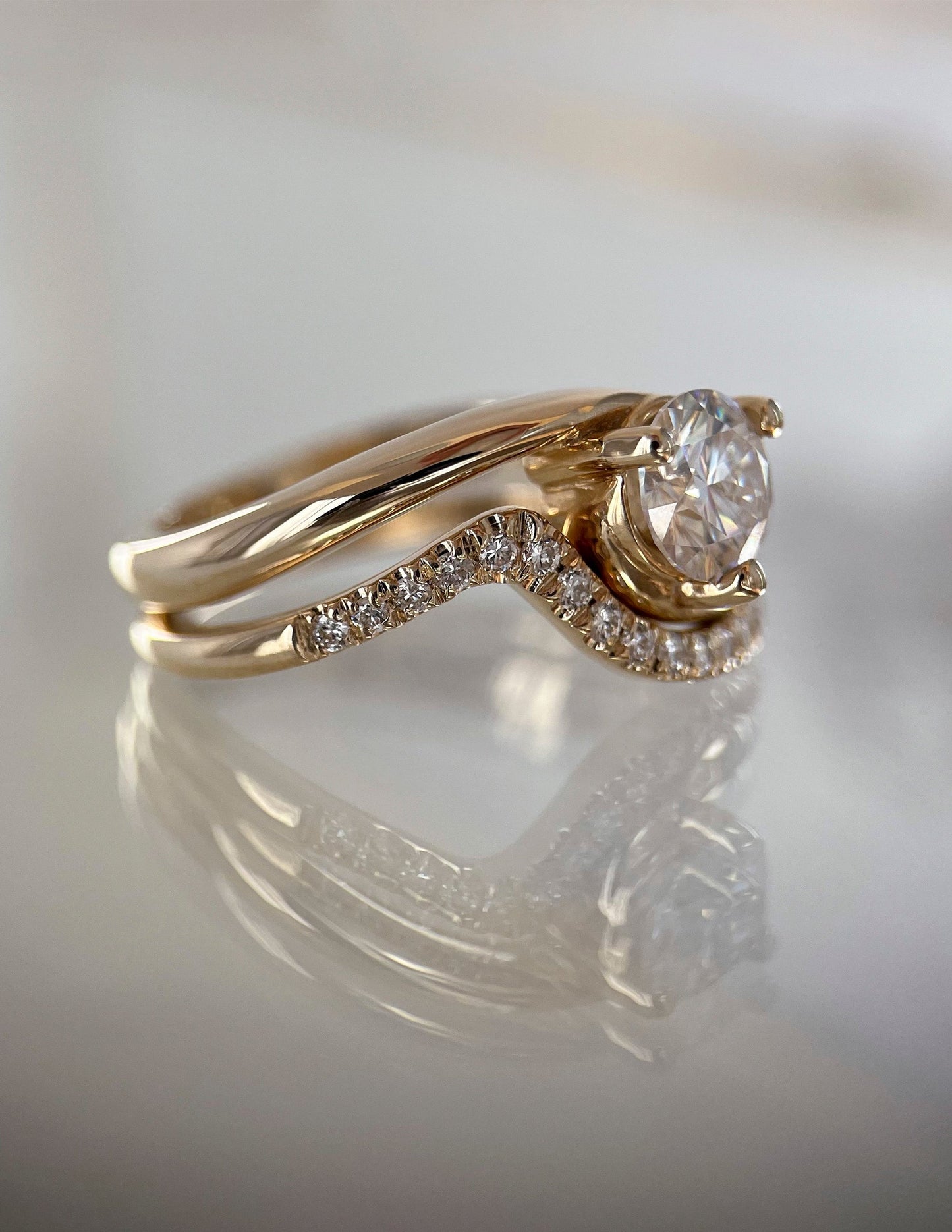 Solitaire Rapture & Pave Band- 1 CT Round Lab Grown Diamond Bridal SetSolitaire Rapture & Pave Band- 1 CT Round Lab Grown Diamond Bridal Set - Front view