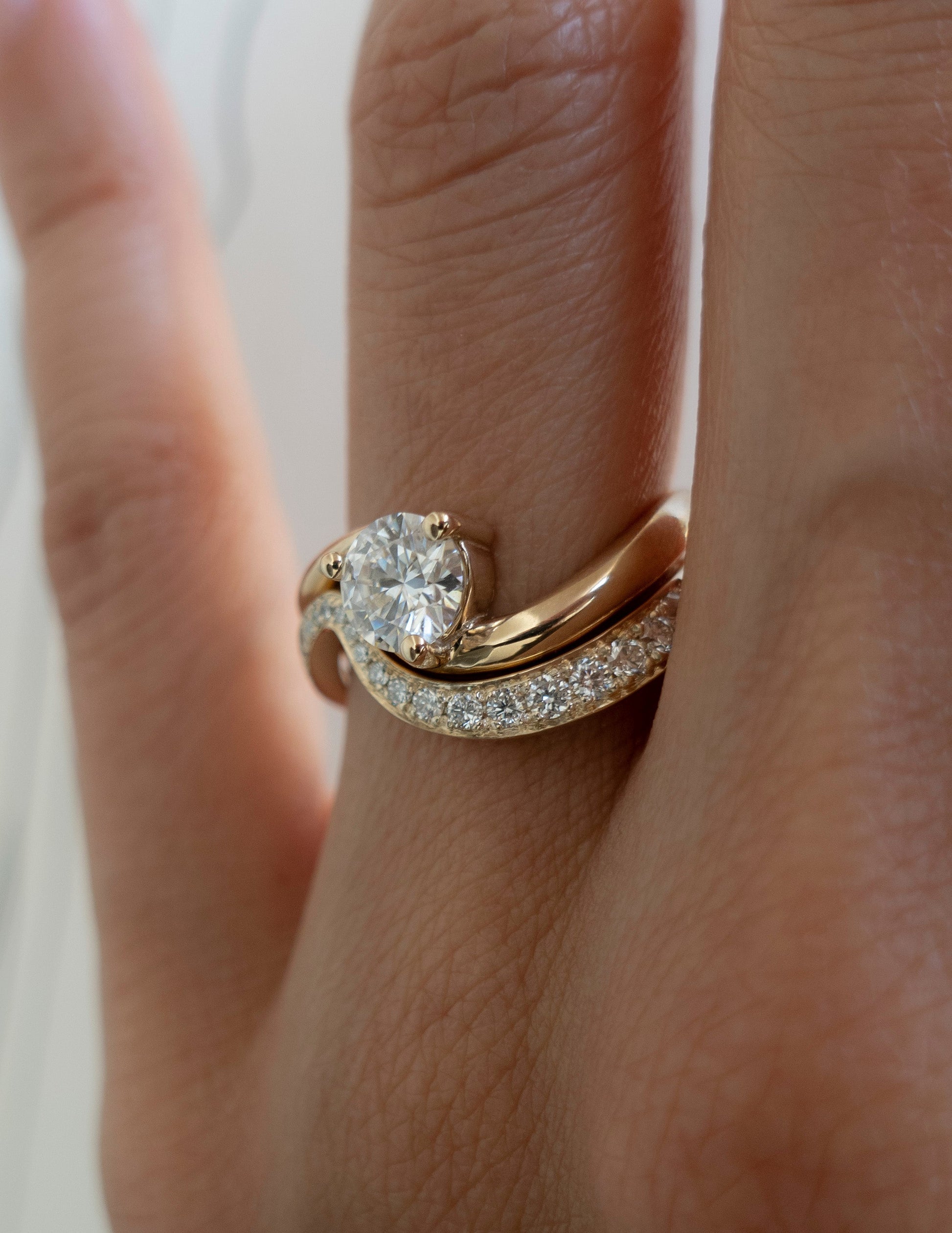 Solitaire Rapture & Pave Band- 1 CT Round Lab Grown Diamond Bridal SetSolitaire Rapture & Pave Band- 1 CT Round Lab Grown Diamond Bridal Set - Lifestyle