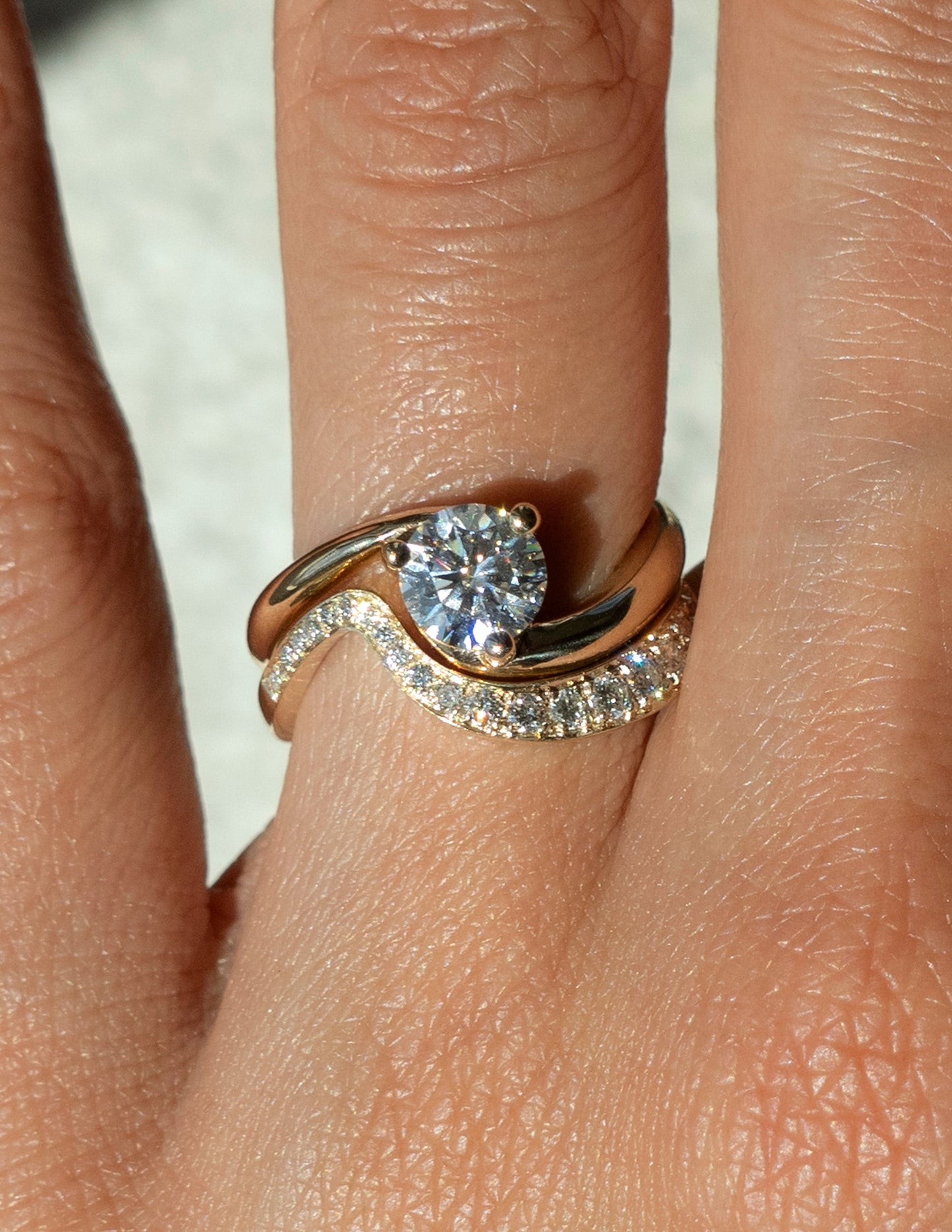 Solitaire Rapture & Pave Band- 1 CT Round Lab Grown Diamond Bridal SetSolitaire Rapture & Pave Band- 1 CT Round Lab Grown Diamond Bridal Set - Front view