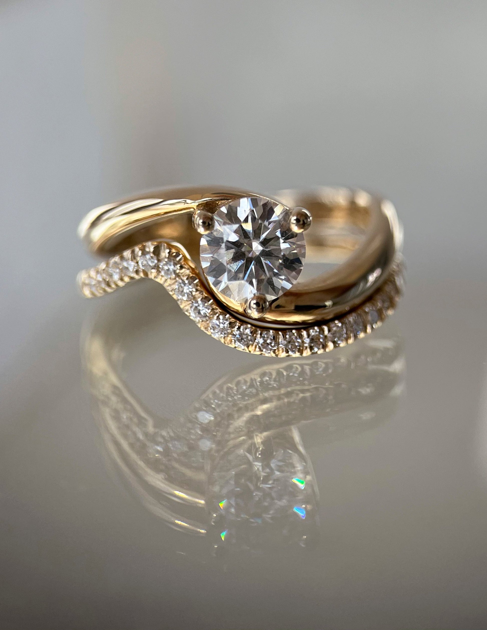 Solitaire Rapture & Pave Band- 1 CT Round Lab Grown Diamond Bridal SetSolitaire Rapture & Pave Band- 1 CT Round Lab Grown Diamond Bridal Set - Side view