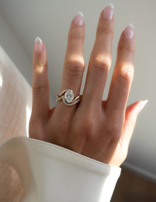 Solitaire Rapture & Pave Band- 2.5 CT Oval Lab Grown Diamond Bridal SetSolitaire Rapture & Pave Band- 2.5 CT Oval Lab Grown Diamond Bridal Set - Front view