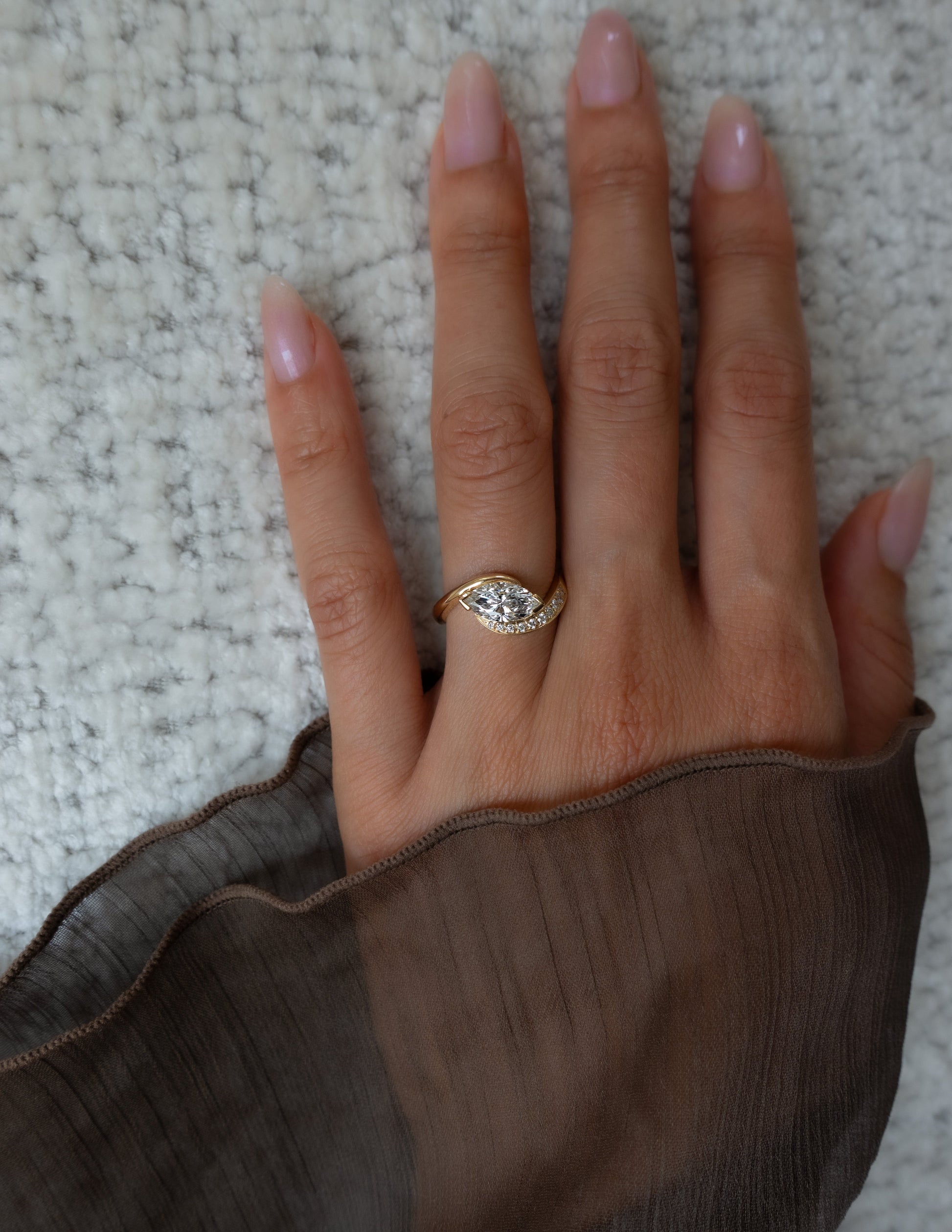 Solitaire Rapture Pave-Marquise Lab Grown Diamond Engagement Ring - Detail view