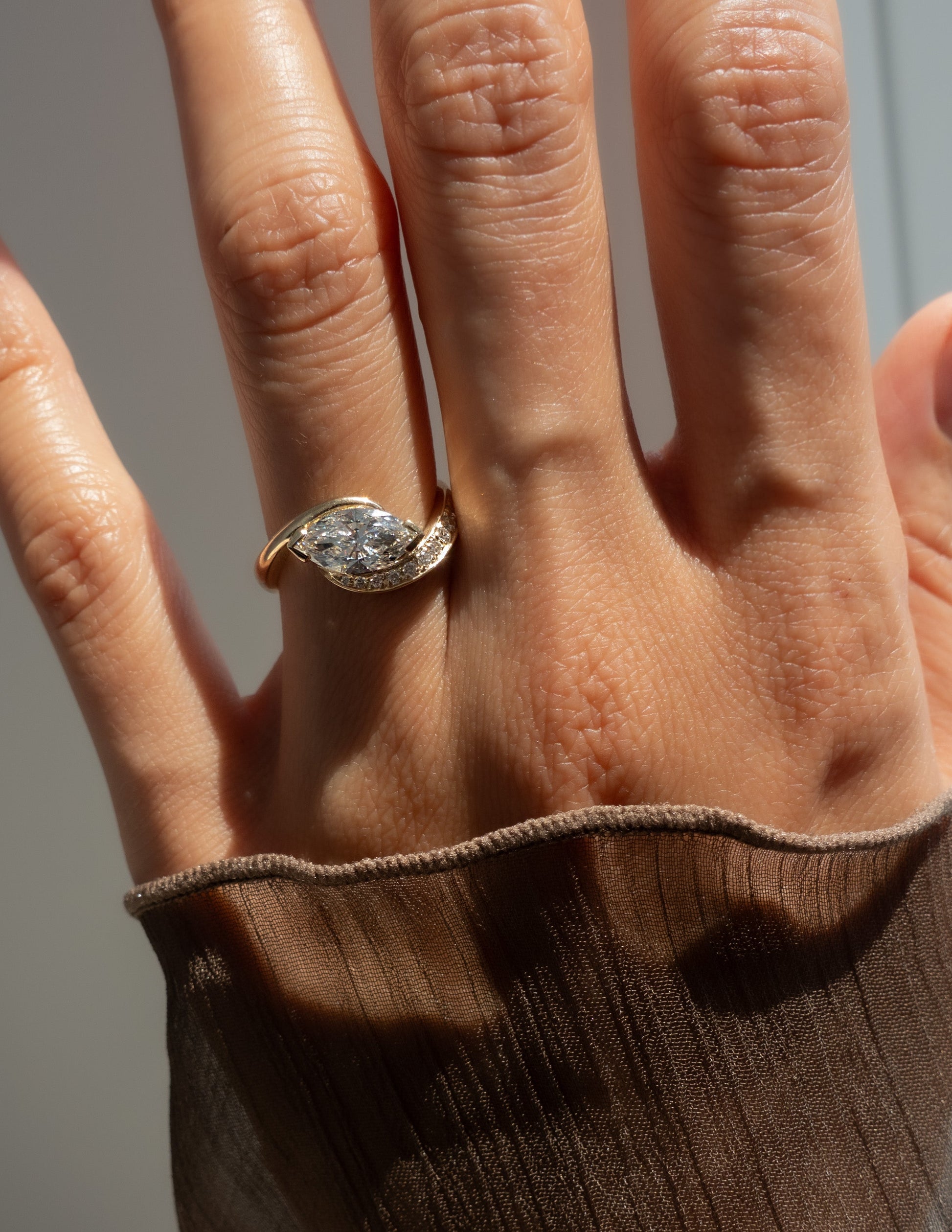 Solitaire Rapture Pave-Marquise Lab Grown Diamond Engagement Ring - On model
