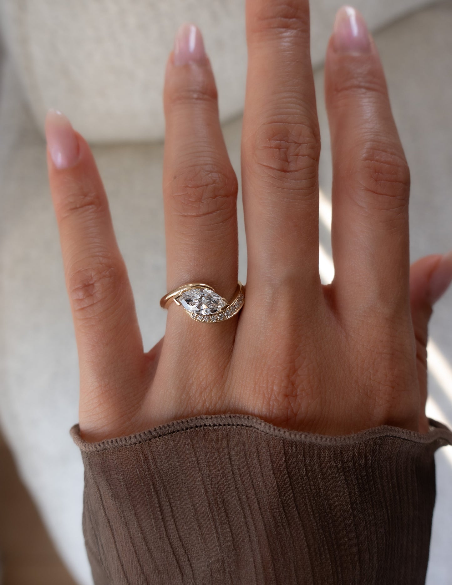 Solitaire Rapture Pave-Marquise Lab Grown Diamond Engagement Ring - Front view