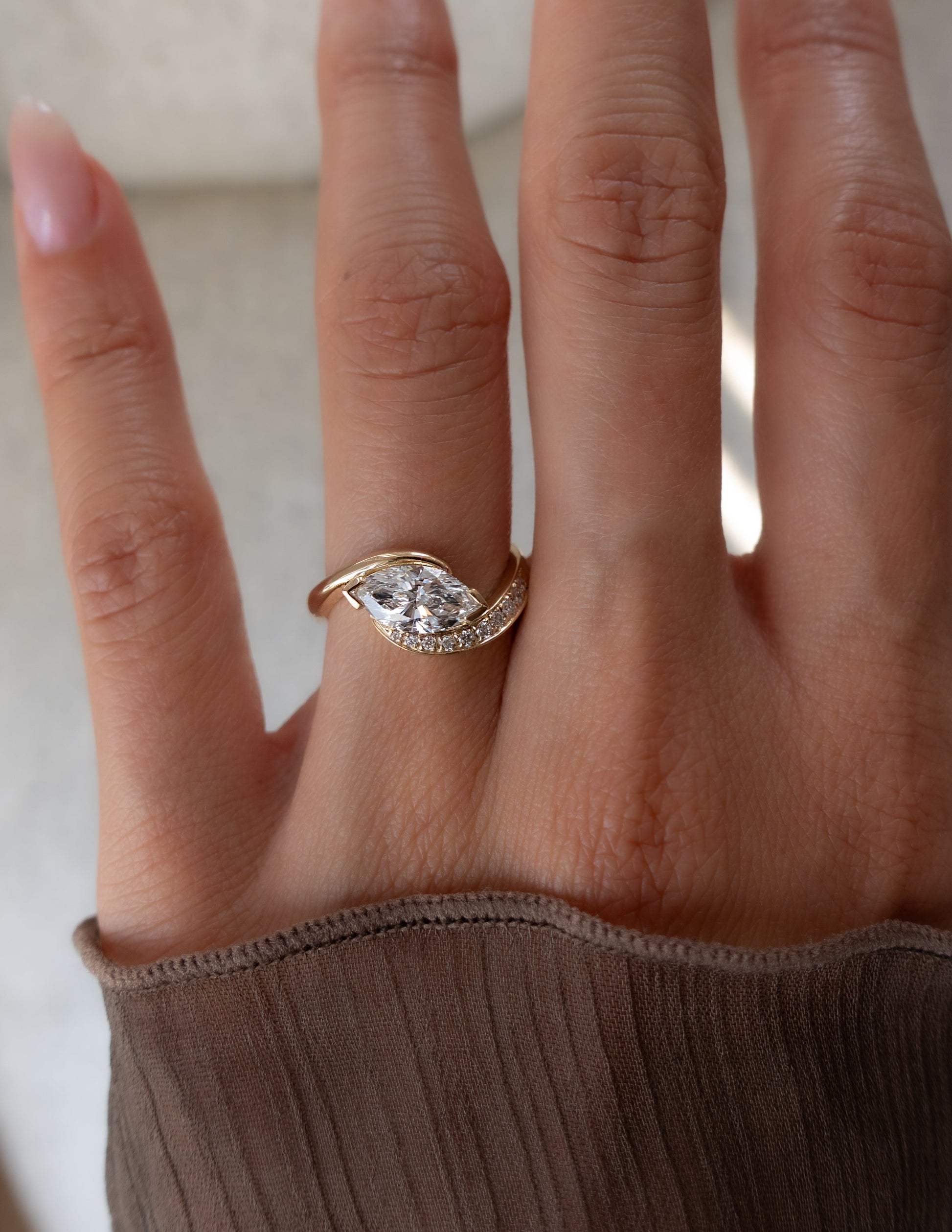 Solitaire Rapture Pave-Marquise Lab Grown Diamond Engagement Ring - Side view