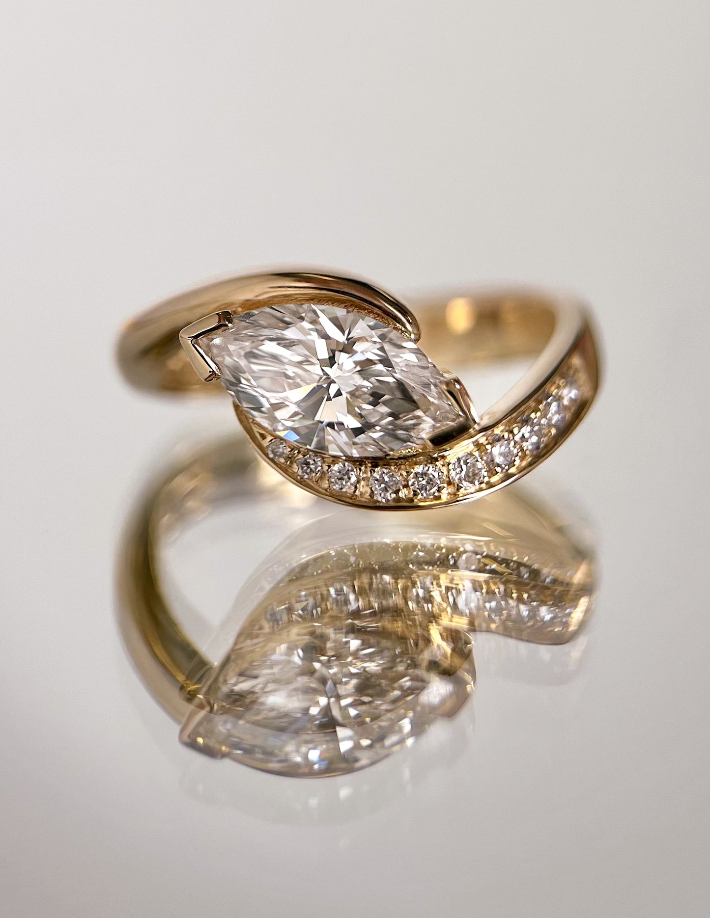 Solitaire Rapture Pave-Marquise Lab Grown Diamond Engagement Ring - Front view