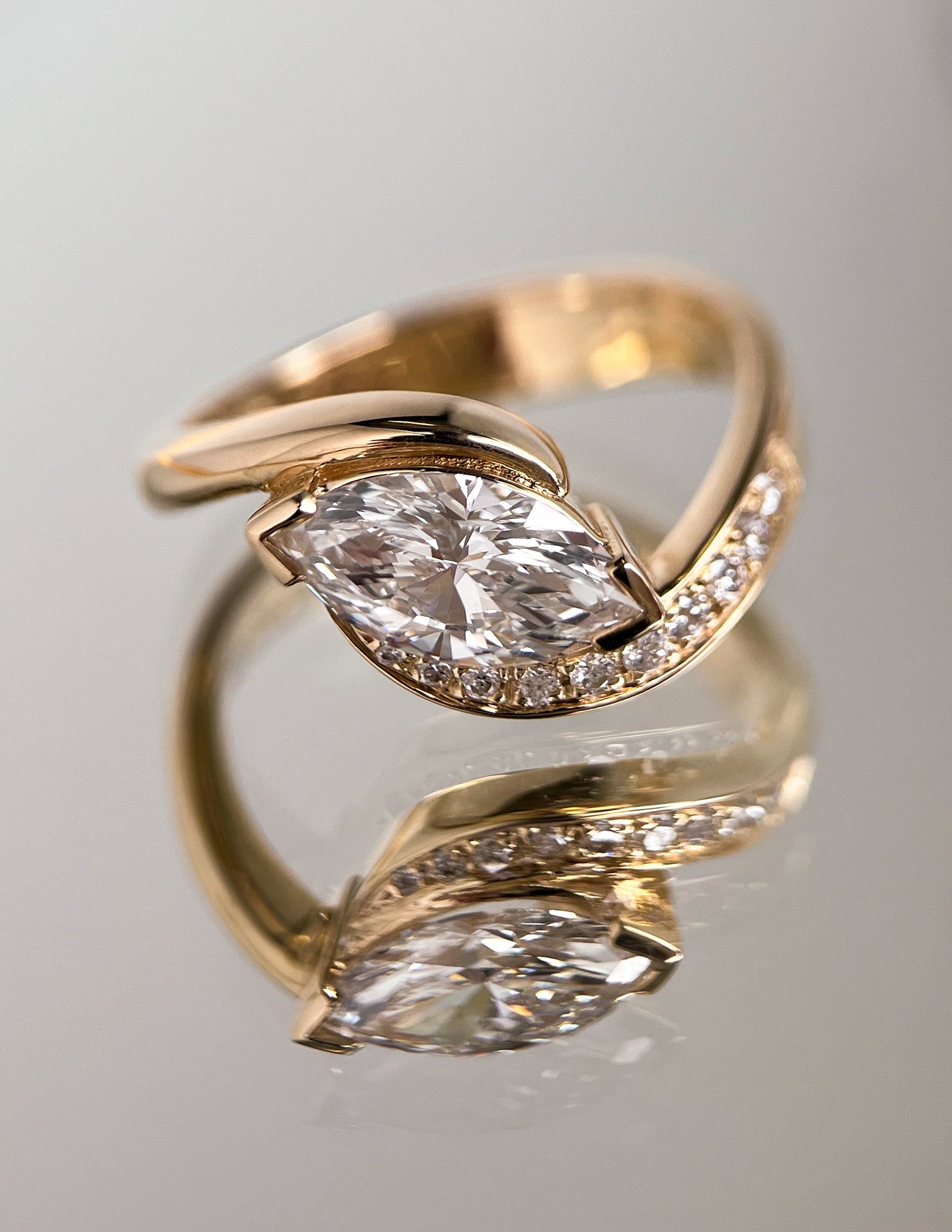 Solitaire Rapture Pave-Marquise Lab Grown Diamond Engagement Ring - Front view