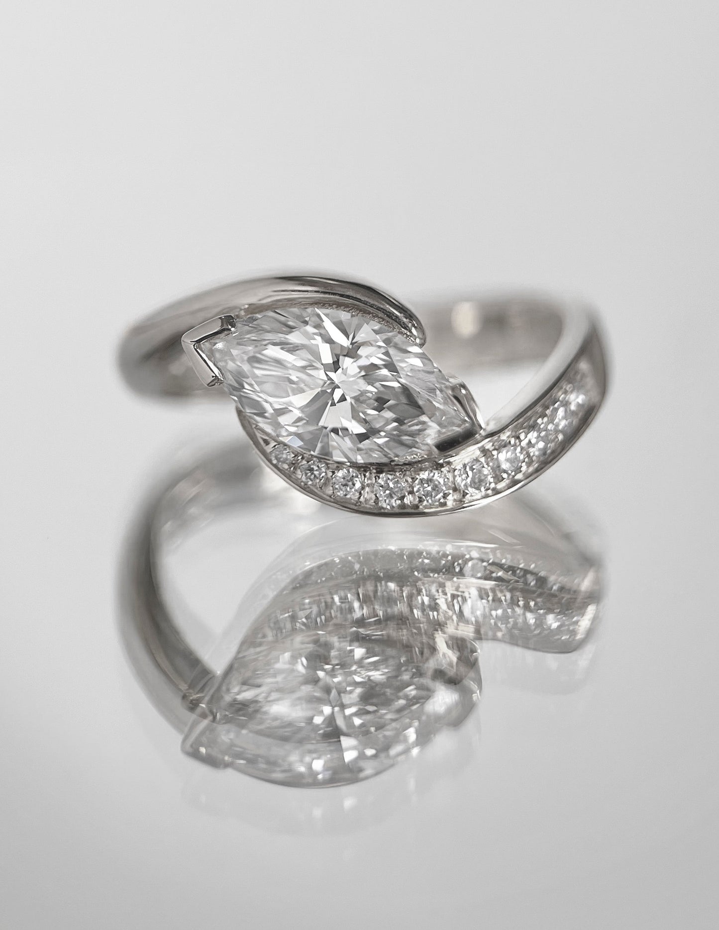 Solitaire Rapture Pave-Marquise Lab Grown Diamond Engagement Ring - Back view